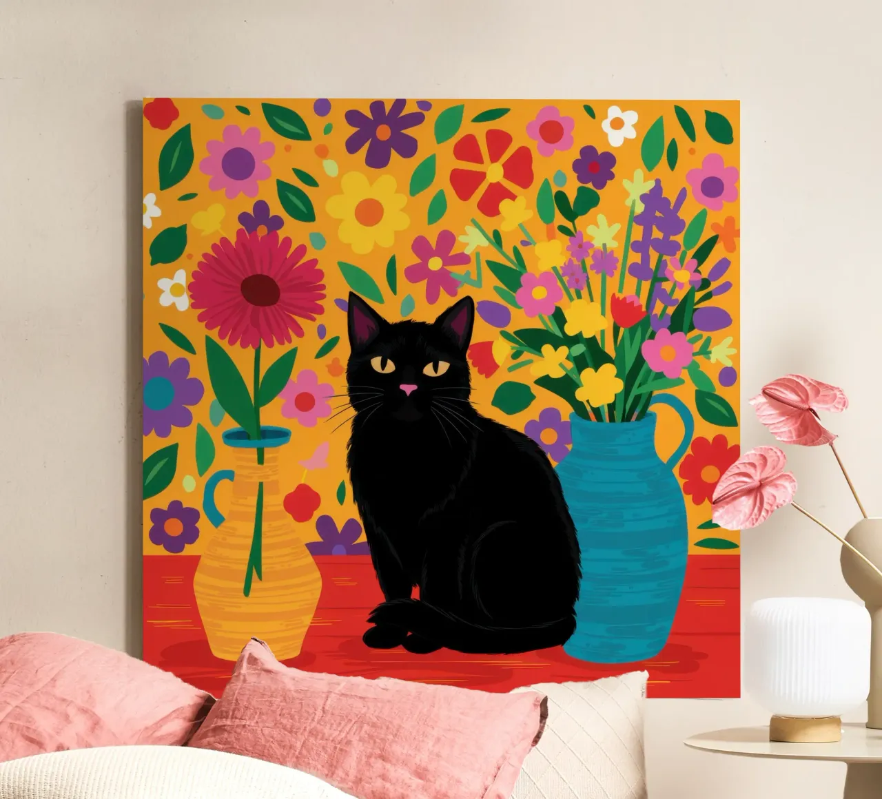 De kat van de middernachtstuin canvas van Ink Pulse