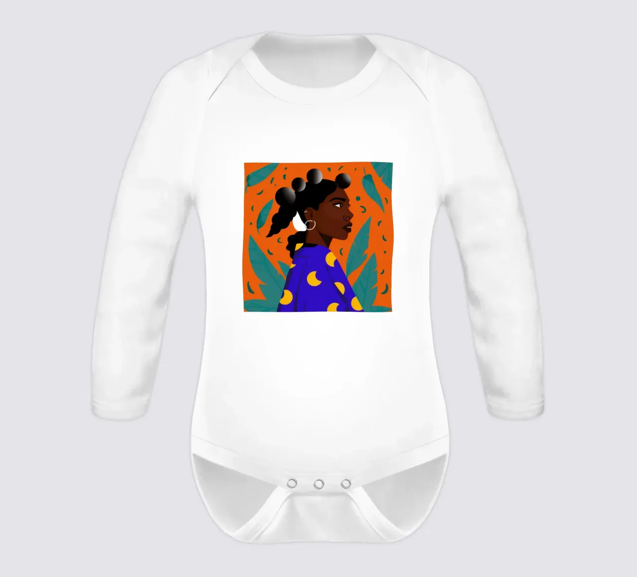 Saffron Serene Gaze long-sleeve baby romper by Prism Ritual