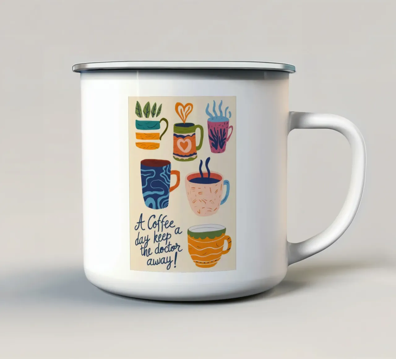 Prescrizione giornaliera del caffè tazza in smalto da Flock Reverie