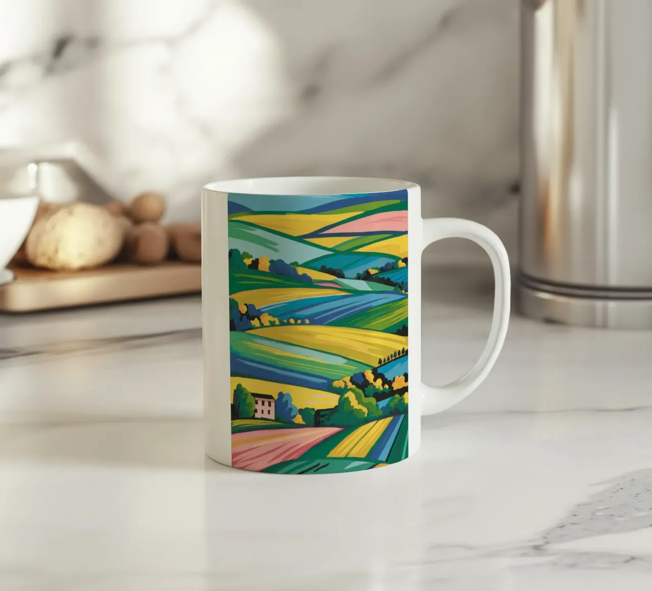 Campi toscani inondati di sole tazza in ceramica da Prism Ritual
