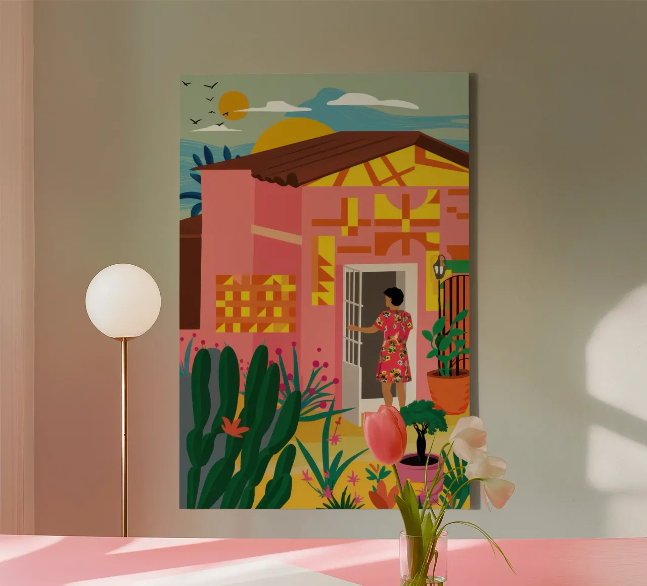 El balcón rosa lienzo de Mythy Brush