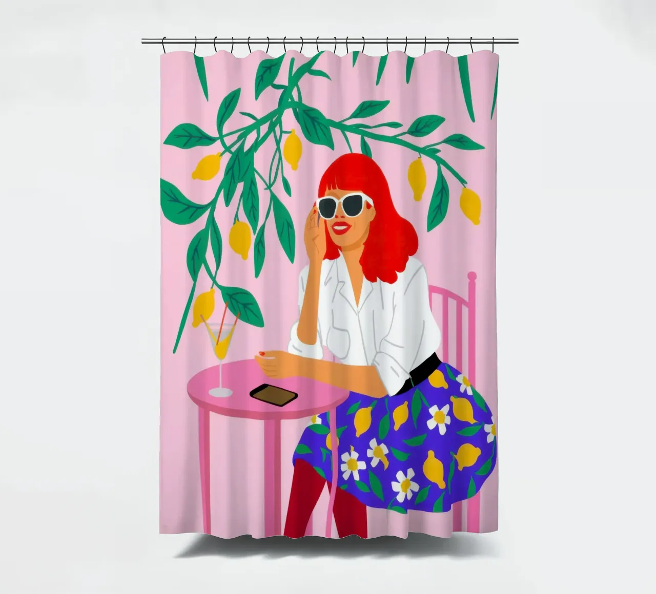Citrus Cafe Daydream shower curtain by Prism Ritual