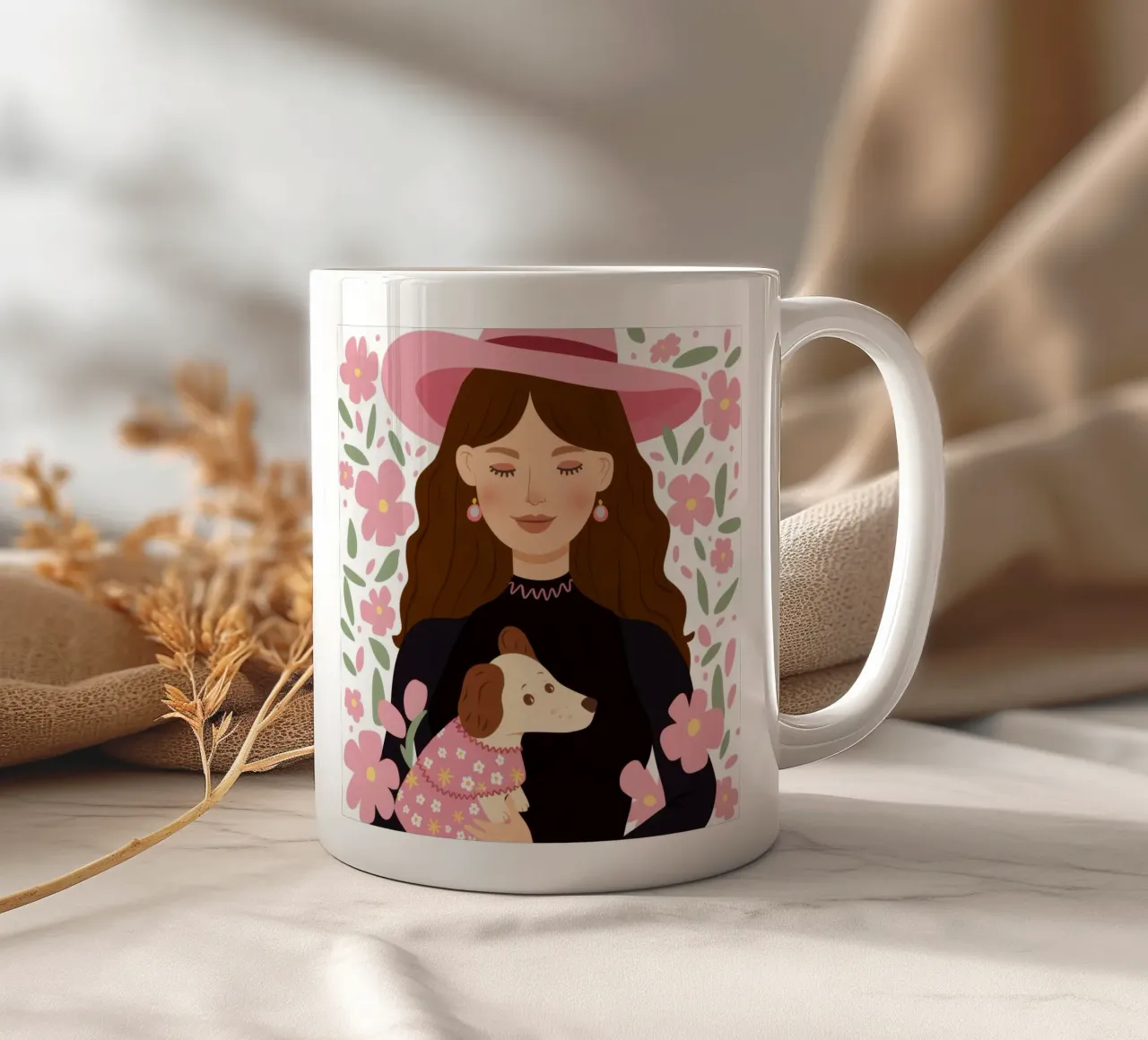 Abbraccio floreale di un cucciolo tazza in ceramica da Giant Foxs