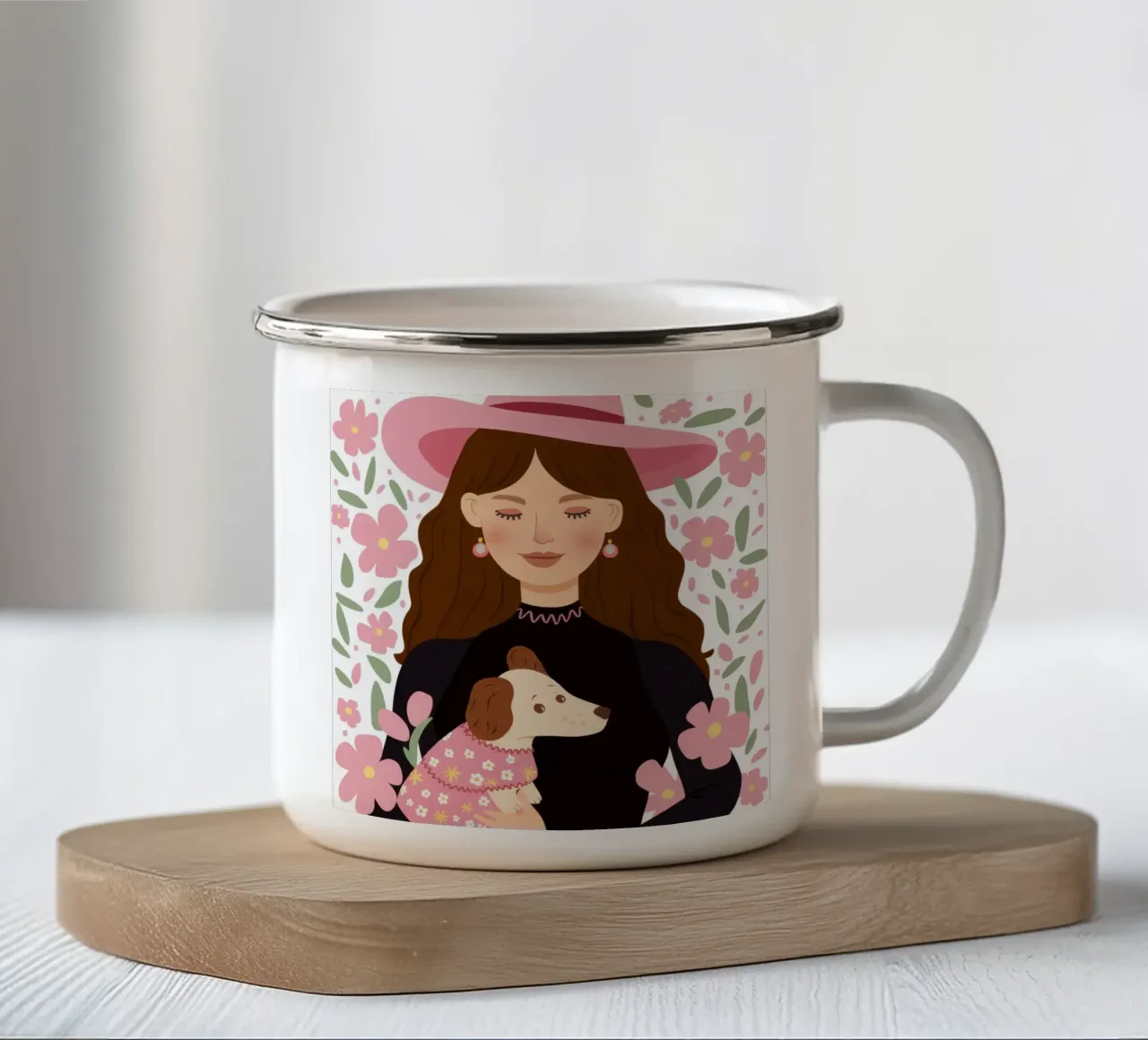 Abbraccio floreale di un cucciolo tazza in smalto da Giant Foxs