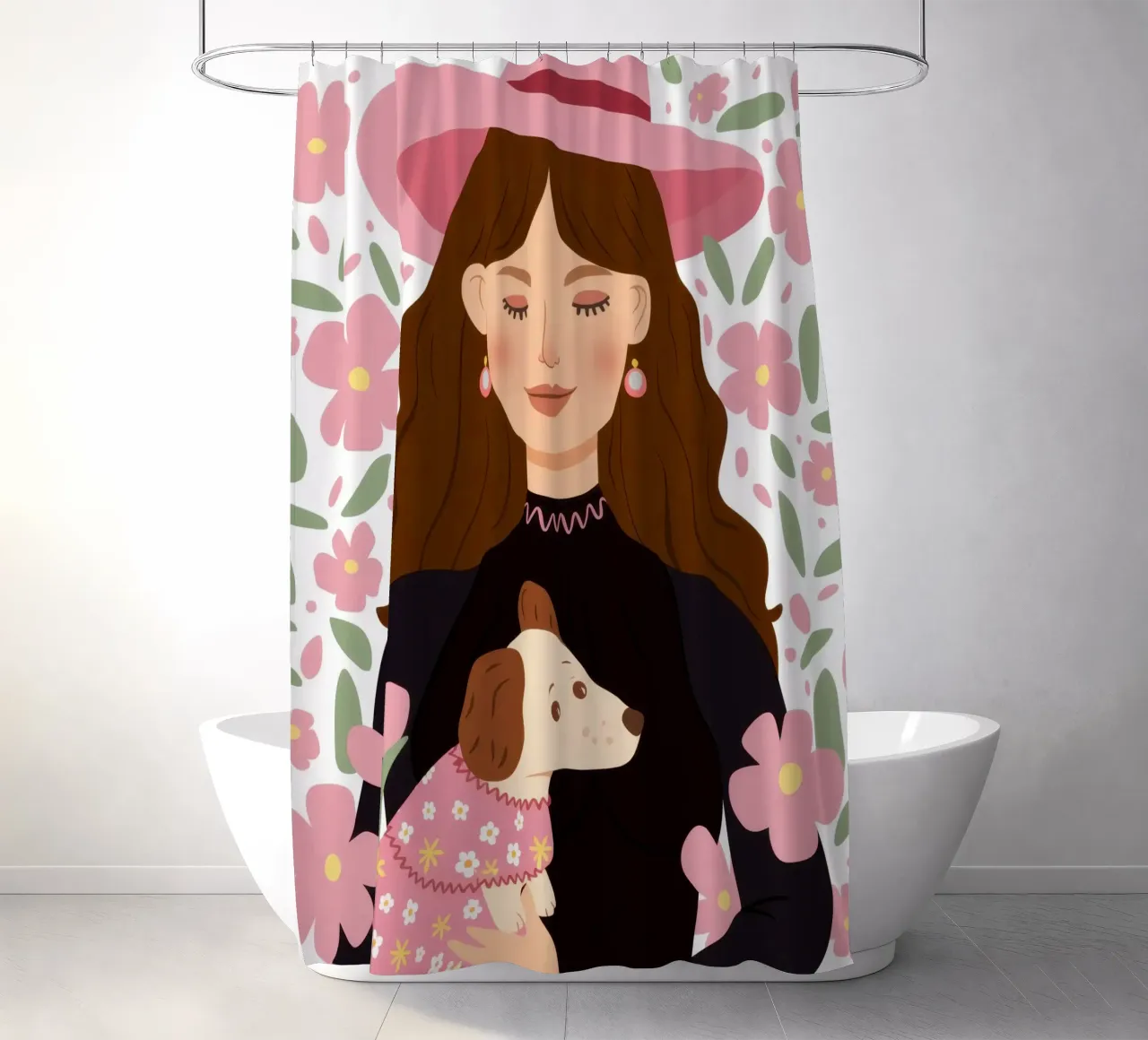 Abbraccio floreale di un cucciolo tenda da doccia da Giant Foxs