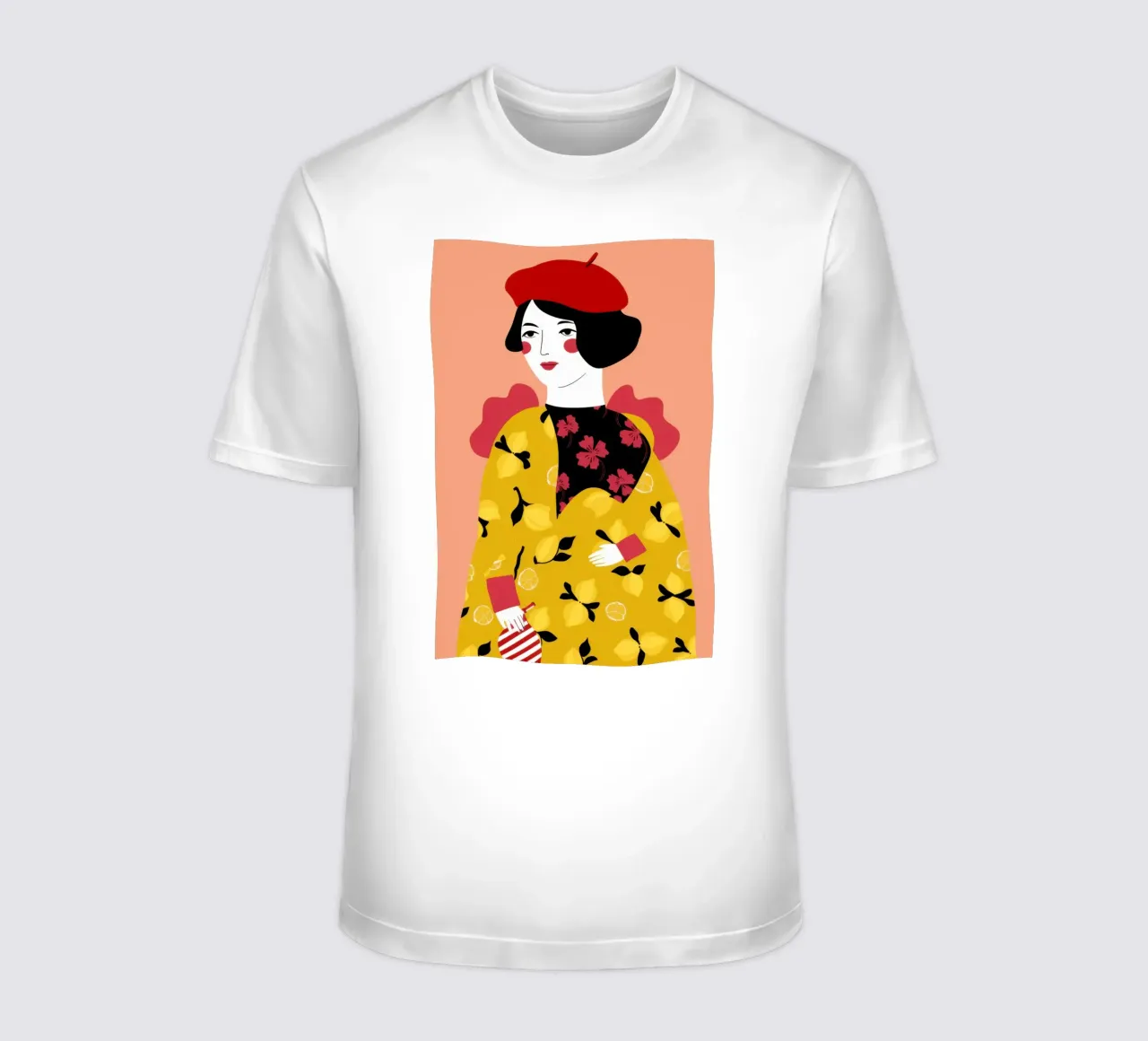 Béret dans un manteau jaune t-shirt de Flock Reverie