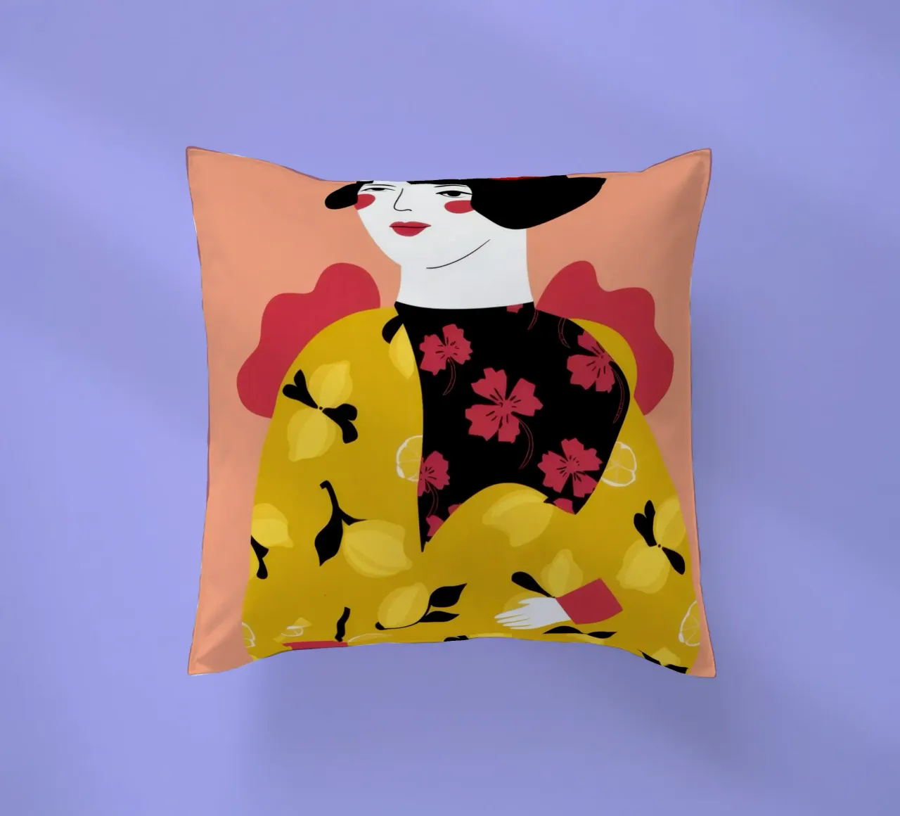 Béret dans un manteau jaune coussin de Flock Reverie