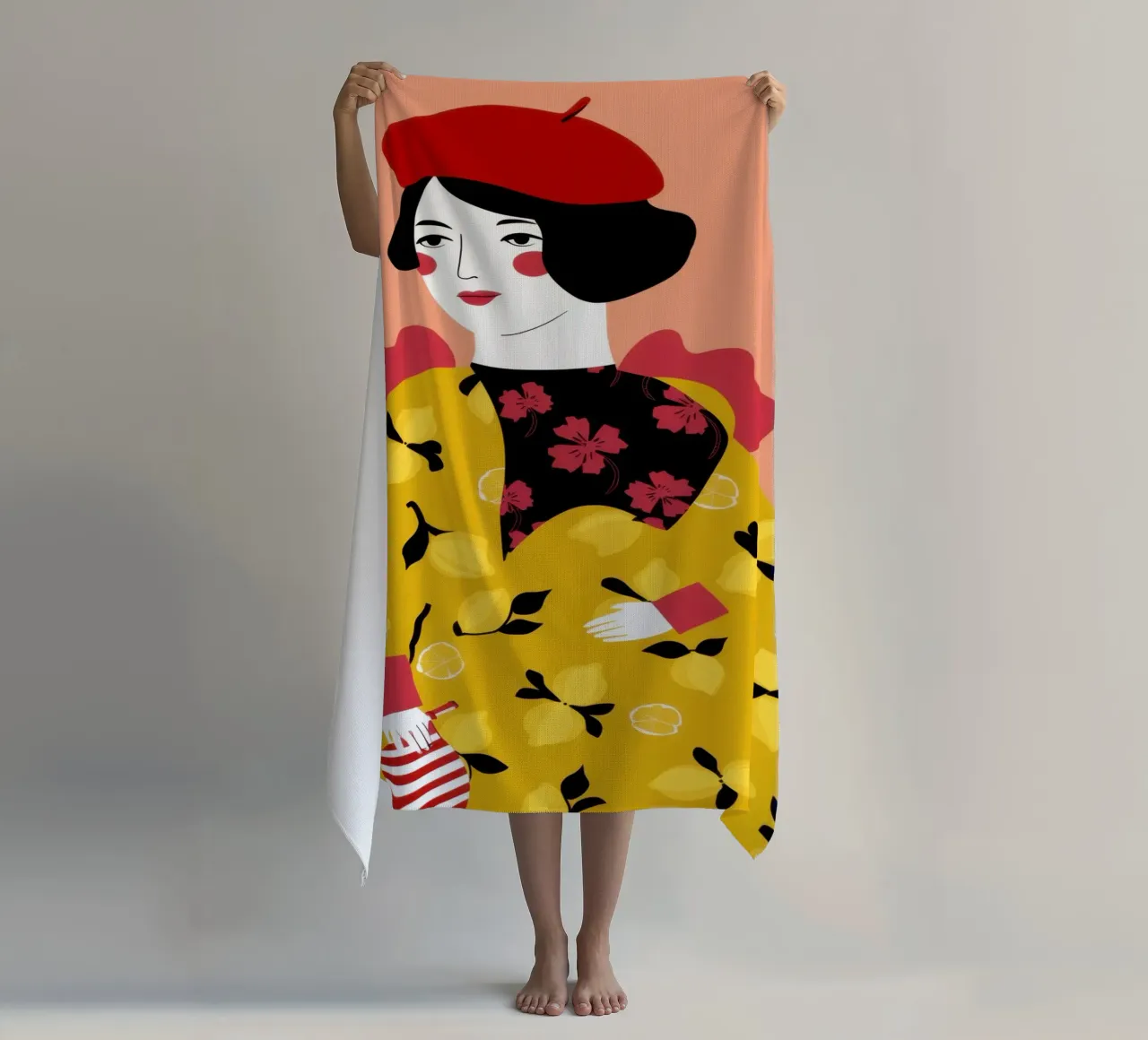 Berretto con cappotto giallo telo mare da Flock Reverie