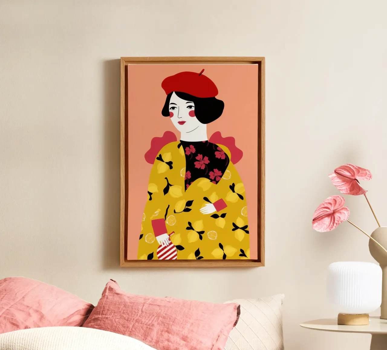 Béret dans un manteau jaune toile avec Caisse américaine de Flock Reverie