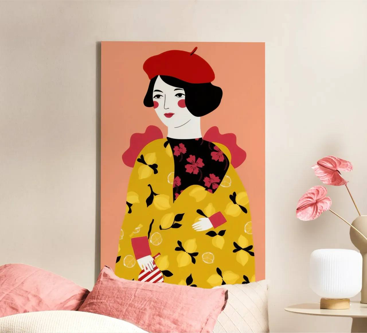 Béret dans un manteau jaune toile avec Caisse américaine de Flock Reverie