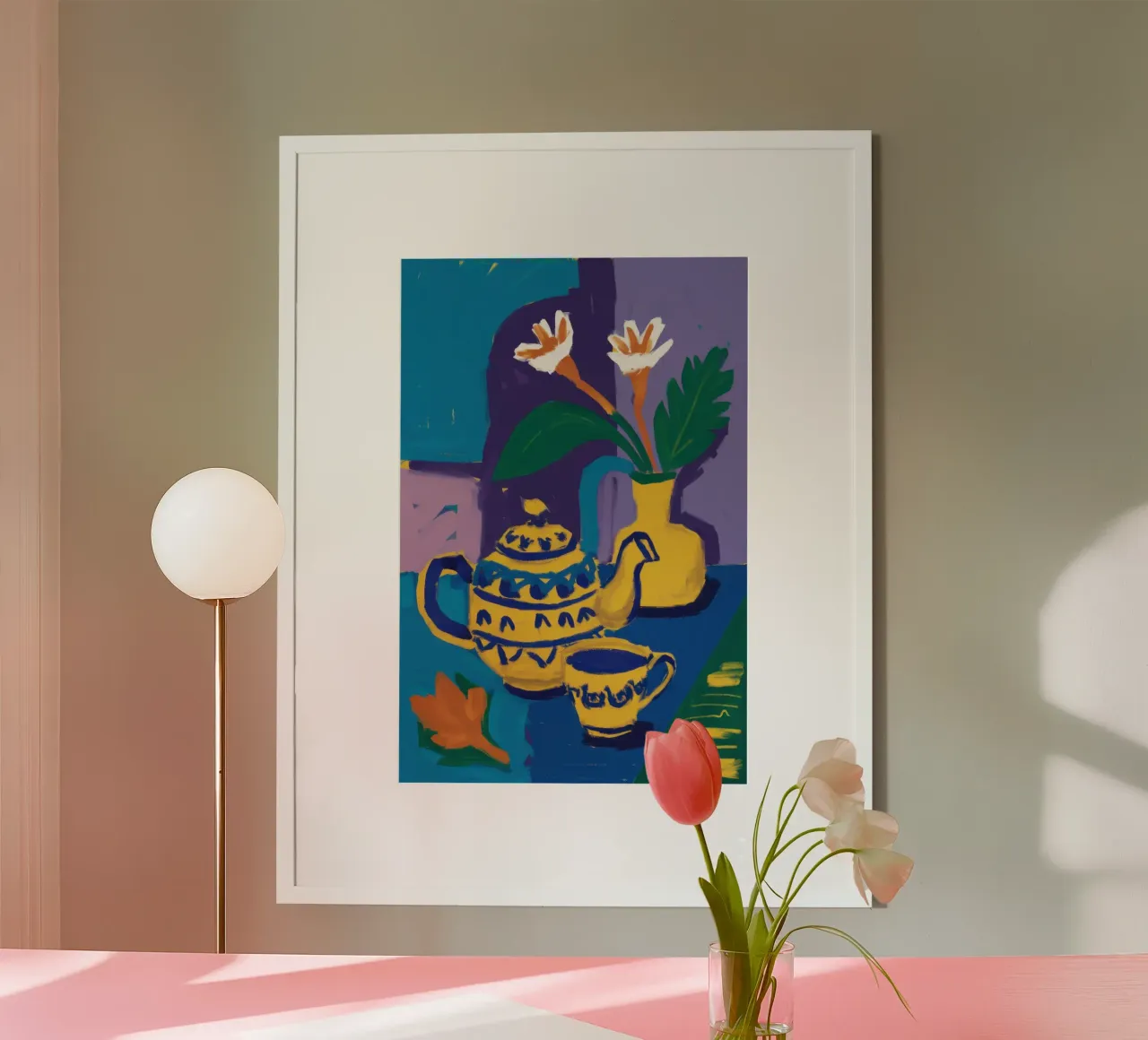 Natura morta di cucina folkloristica poster con telaio in plastica da Ink Pulse
