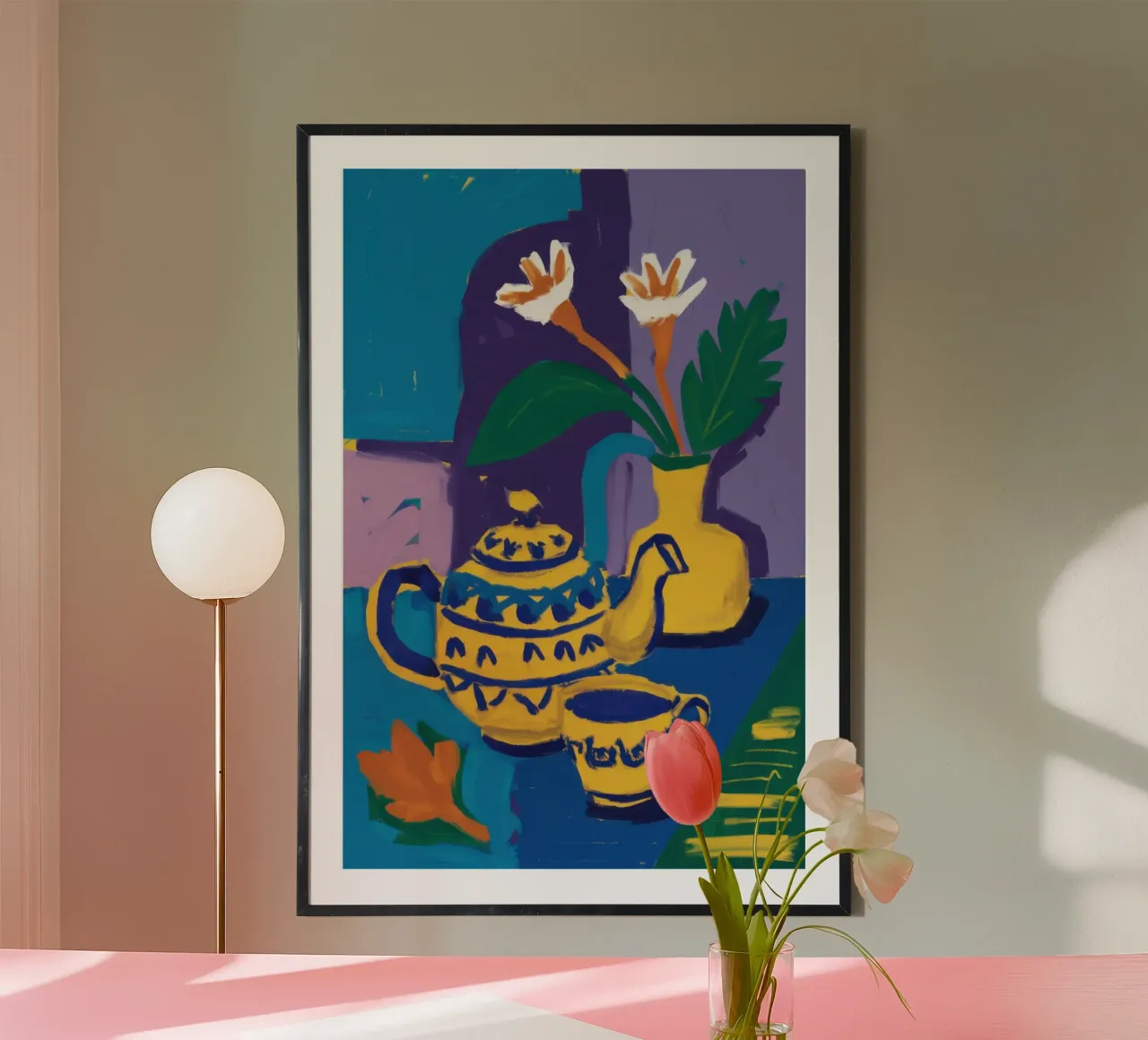 Natura morta di cucina folkloristica poster con telaio in plastica da Ink Pulse