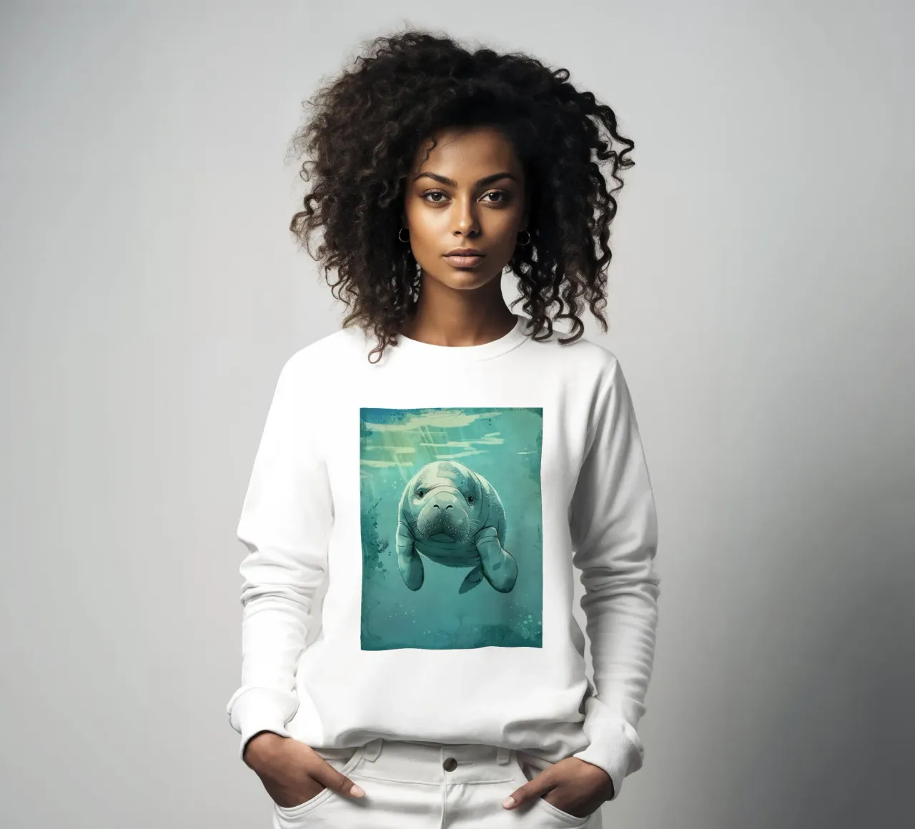 Manatí nadando graciosamente en agua clara con luz solar sudadera de DesignDoodle