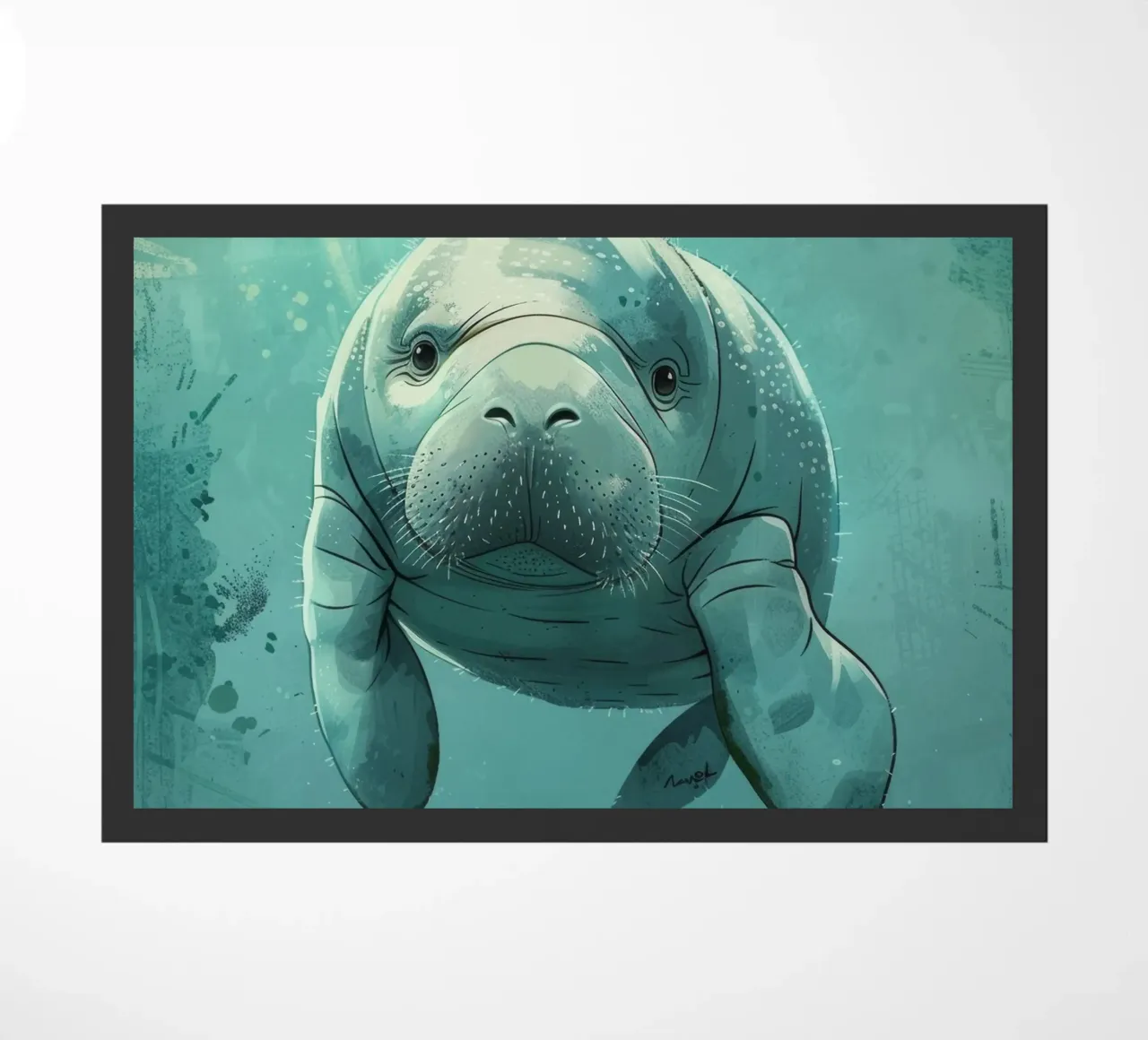 Manatee swimming gracefully in clear water with sunlight doormat by DesignDoodle
