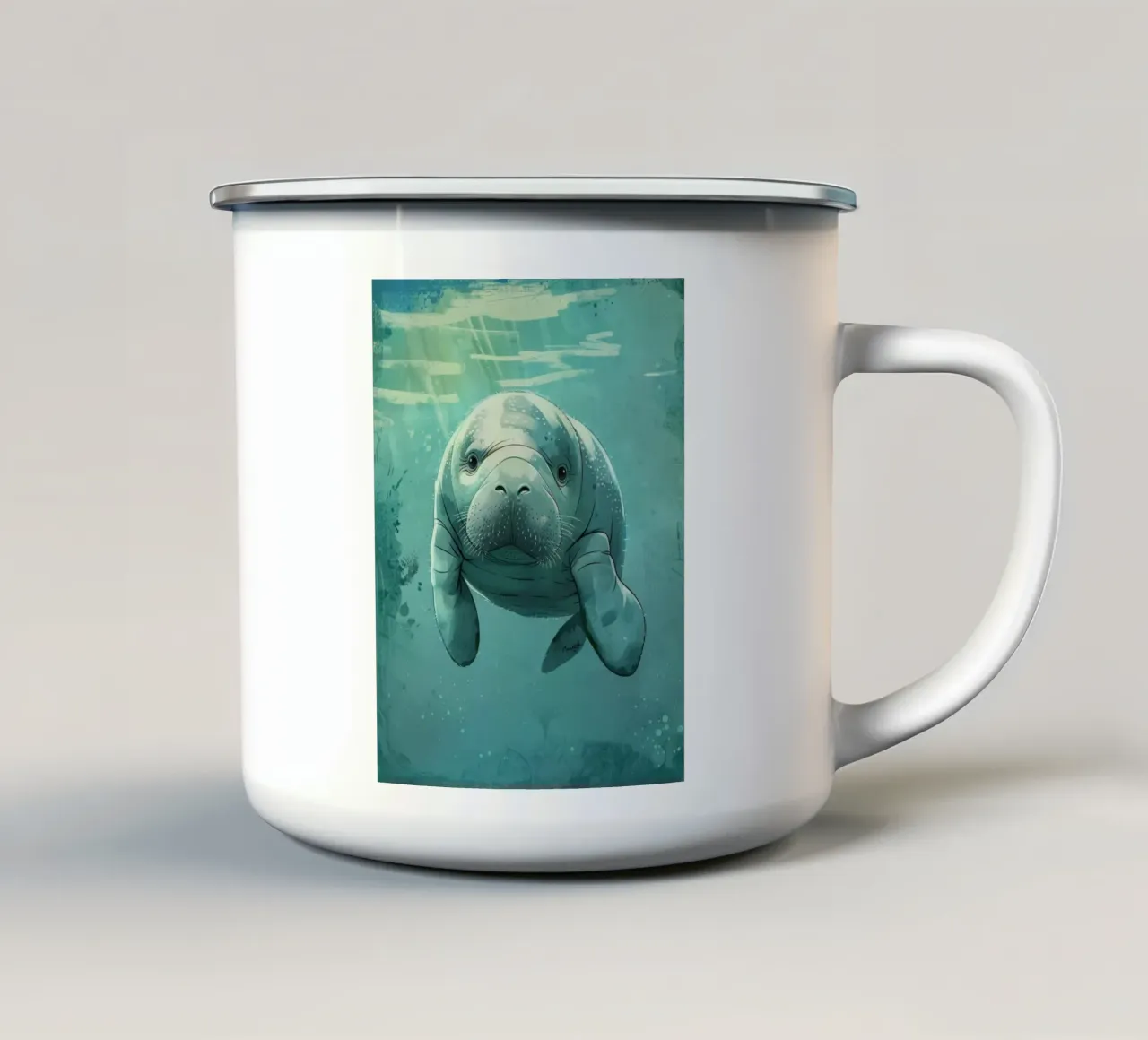 Manatee zwemt sierlijk in helder water met zonlicht emaille mok van DesignDoodle