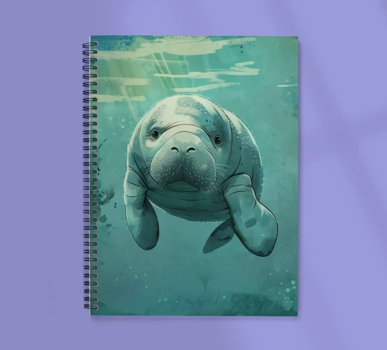Manatee swimming gracefully in clear water with sunlight spiral notebook by DesignDoodle