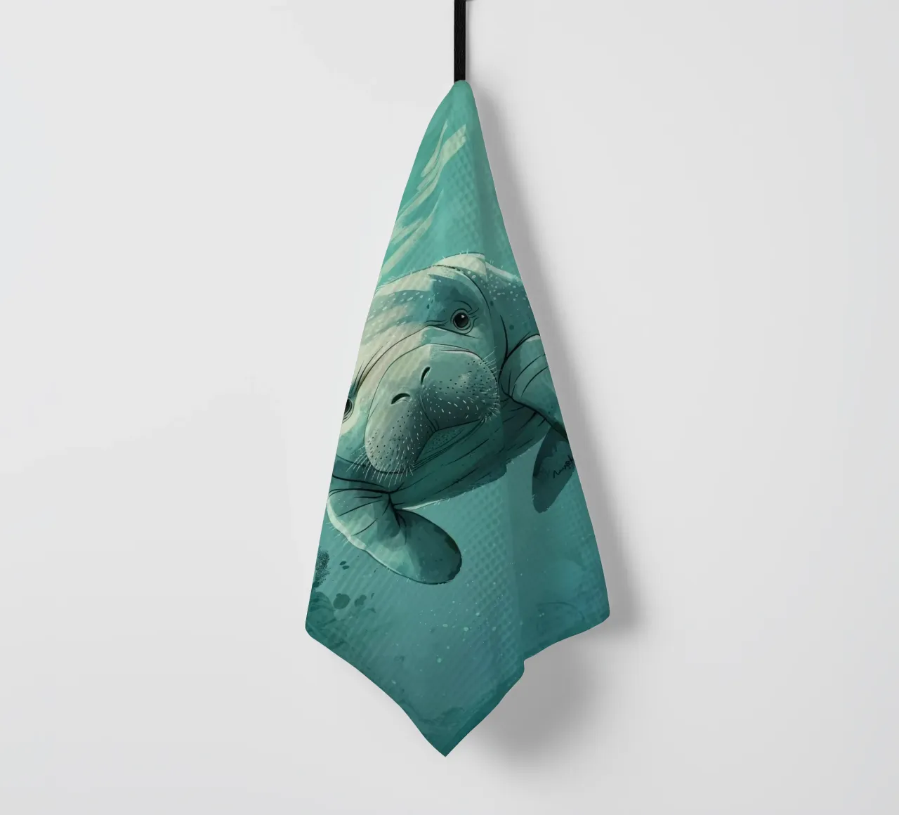 Lamantin nageant gracieusement dans une eau claire et ensoleillée torchon de DesignDoodle