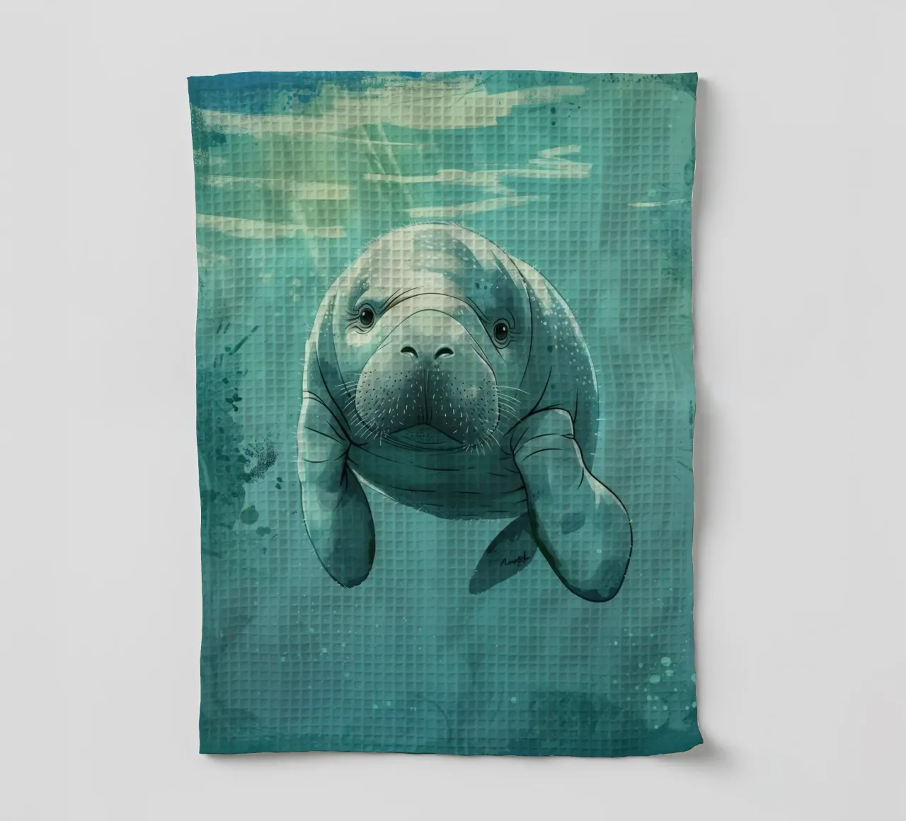 Lamantin nageant gracieusement dans une eau claire et ensoleillée torchon de DesignDoodle
