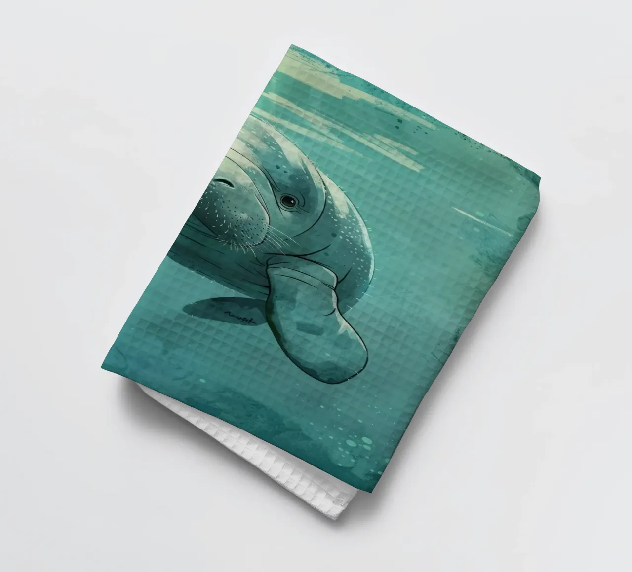 Lamantin nageant gracieusement dans une eau claire et ensoleillée torchon de DesignDoodle