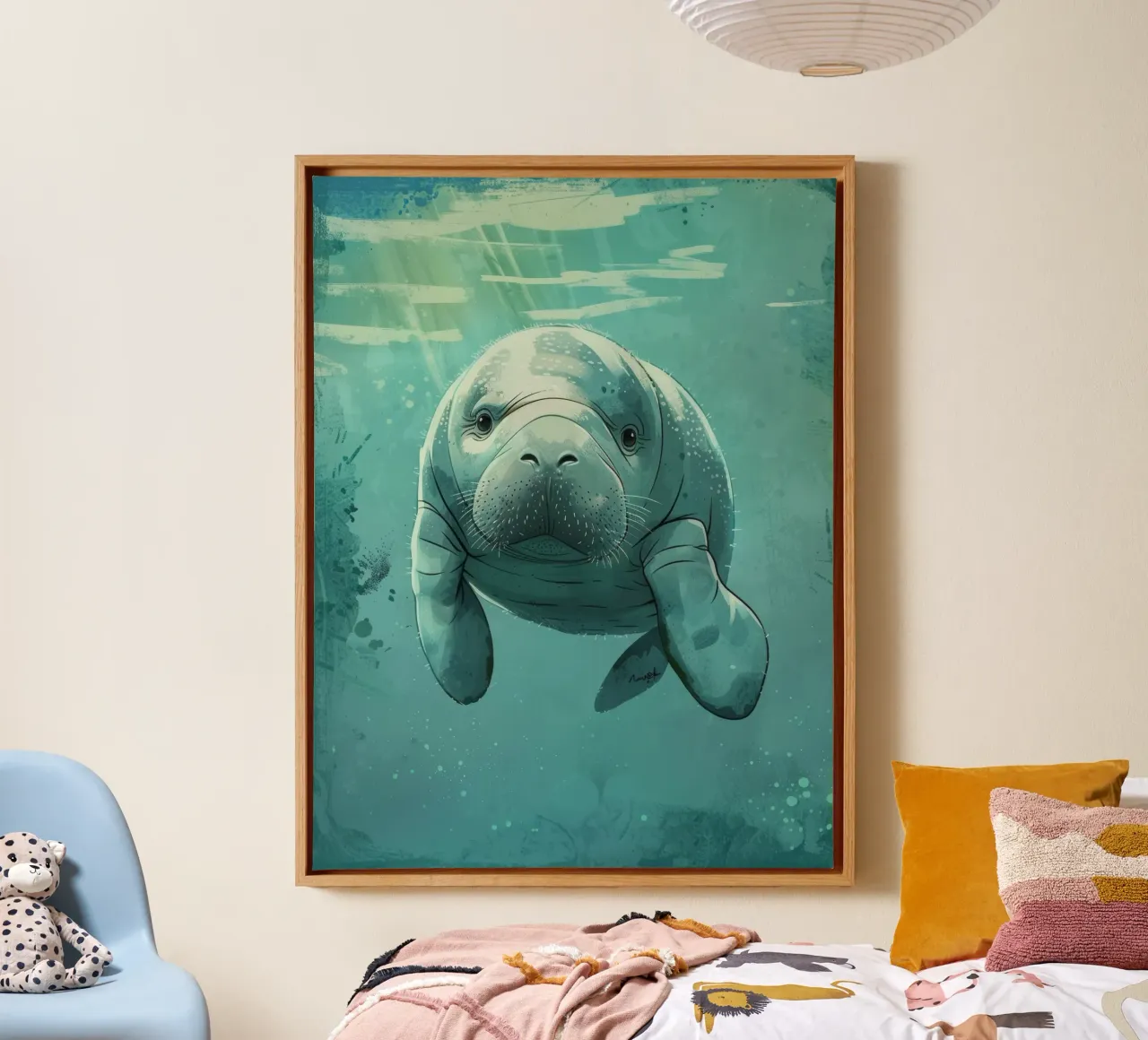 Manatee zwemt sierlijk in helder water met zonlicht canvas van DesignDoodle