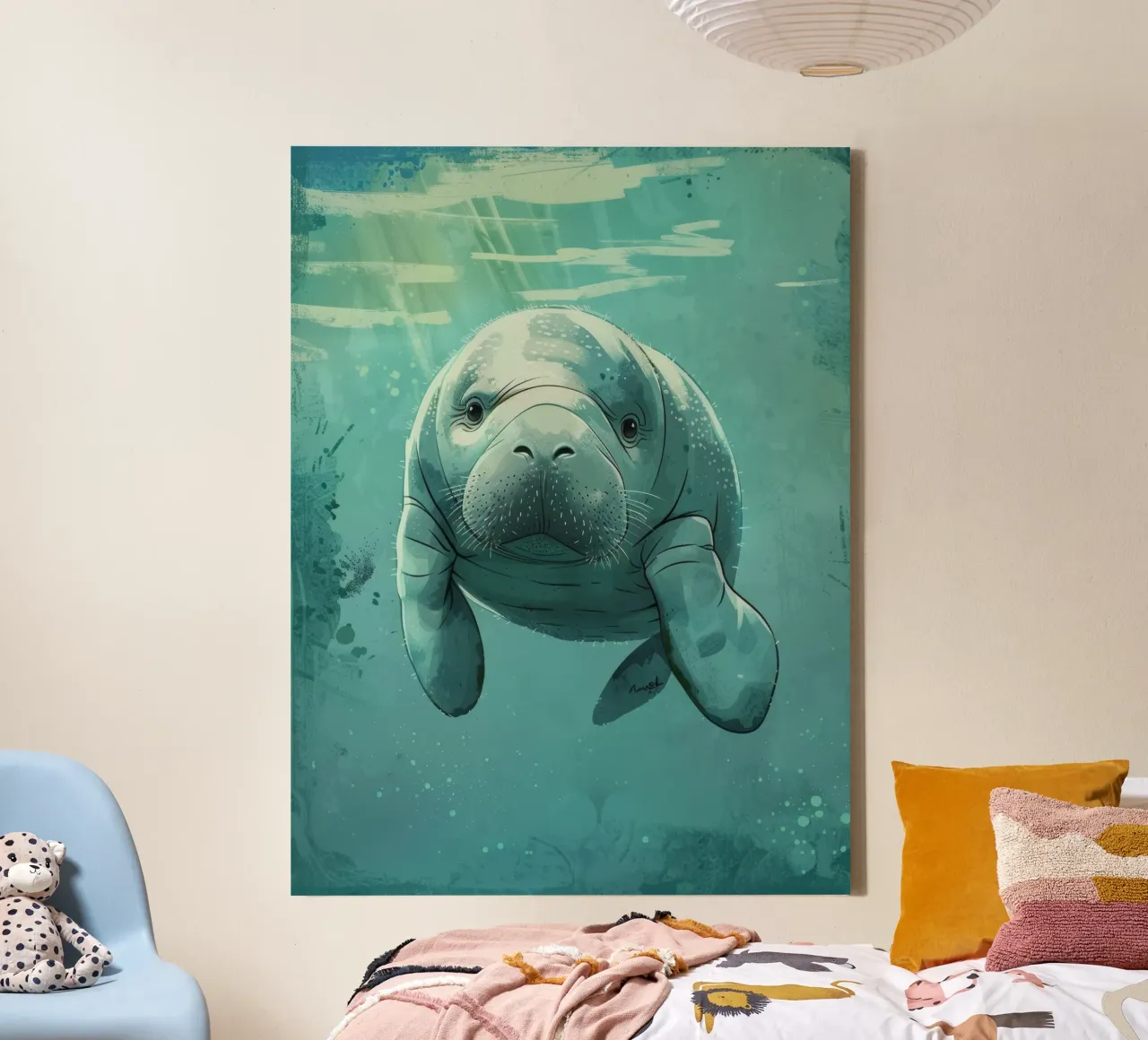 Manatee zwemt sierlijk in helder water met zonlicht canvas van DesignDoodle