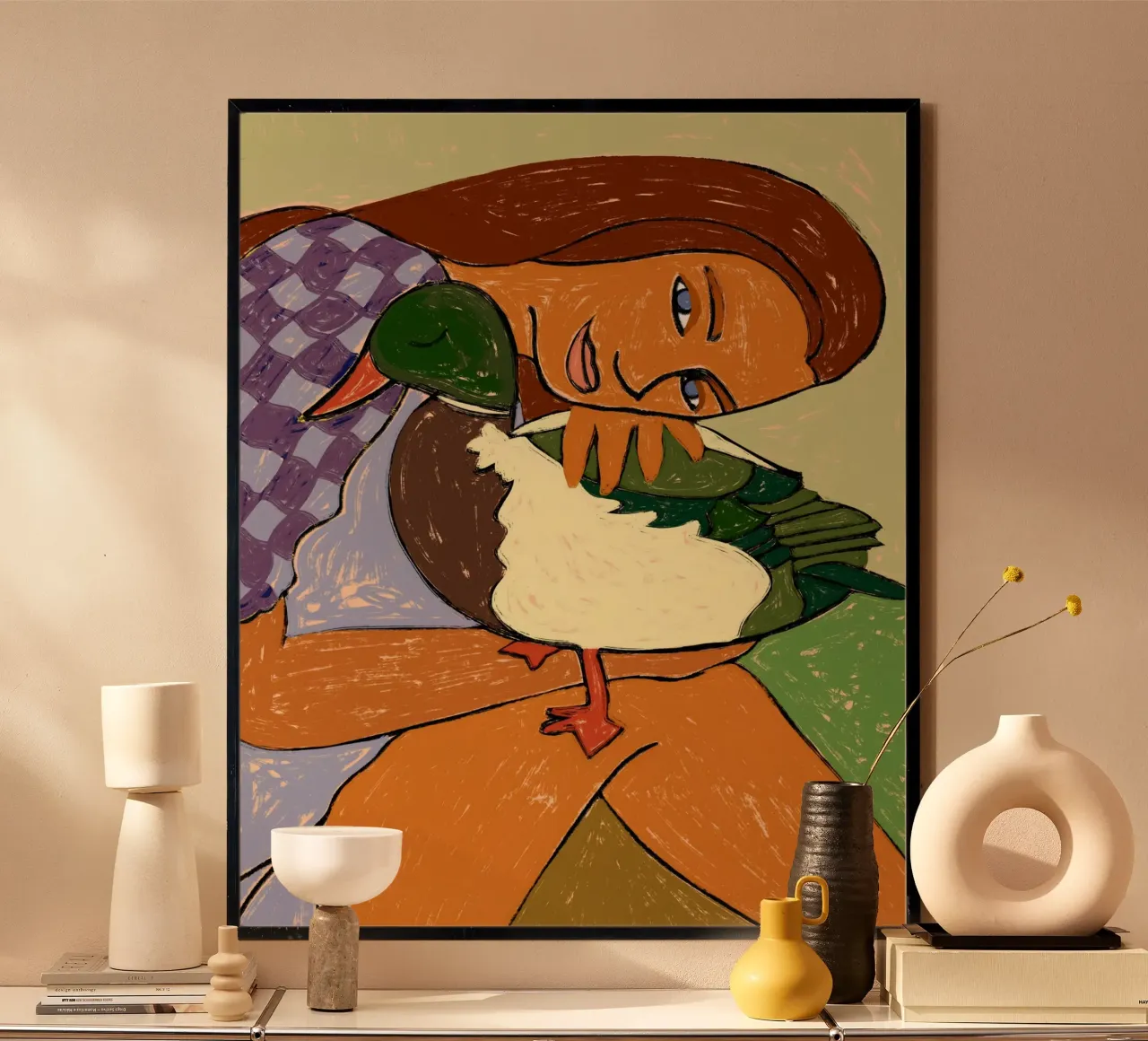 La ragazza e l'oca dalla testa verde carta hahnemühle da 83oranges