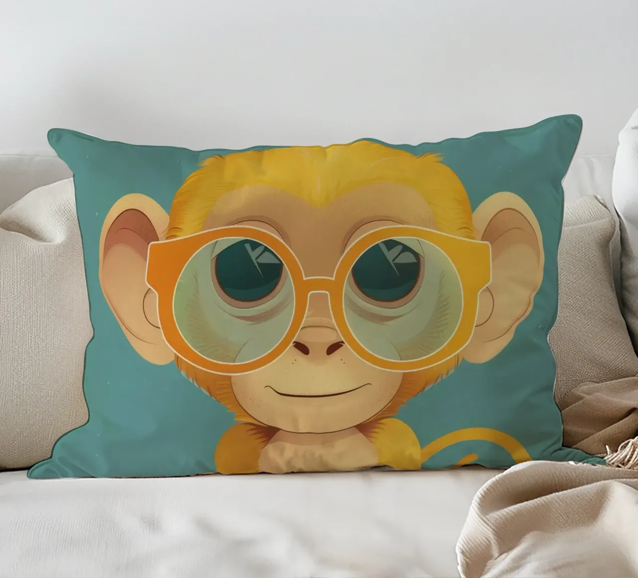 Simpatica scimmia gialla giocosa con occhiali cuscino da DesignDoodle