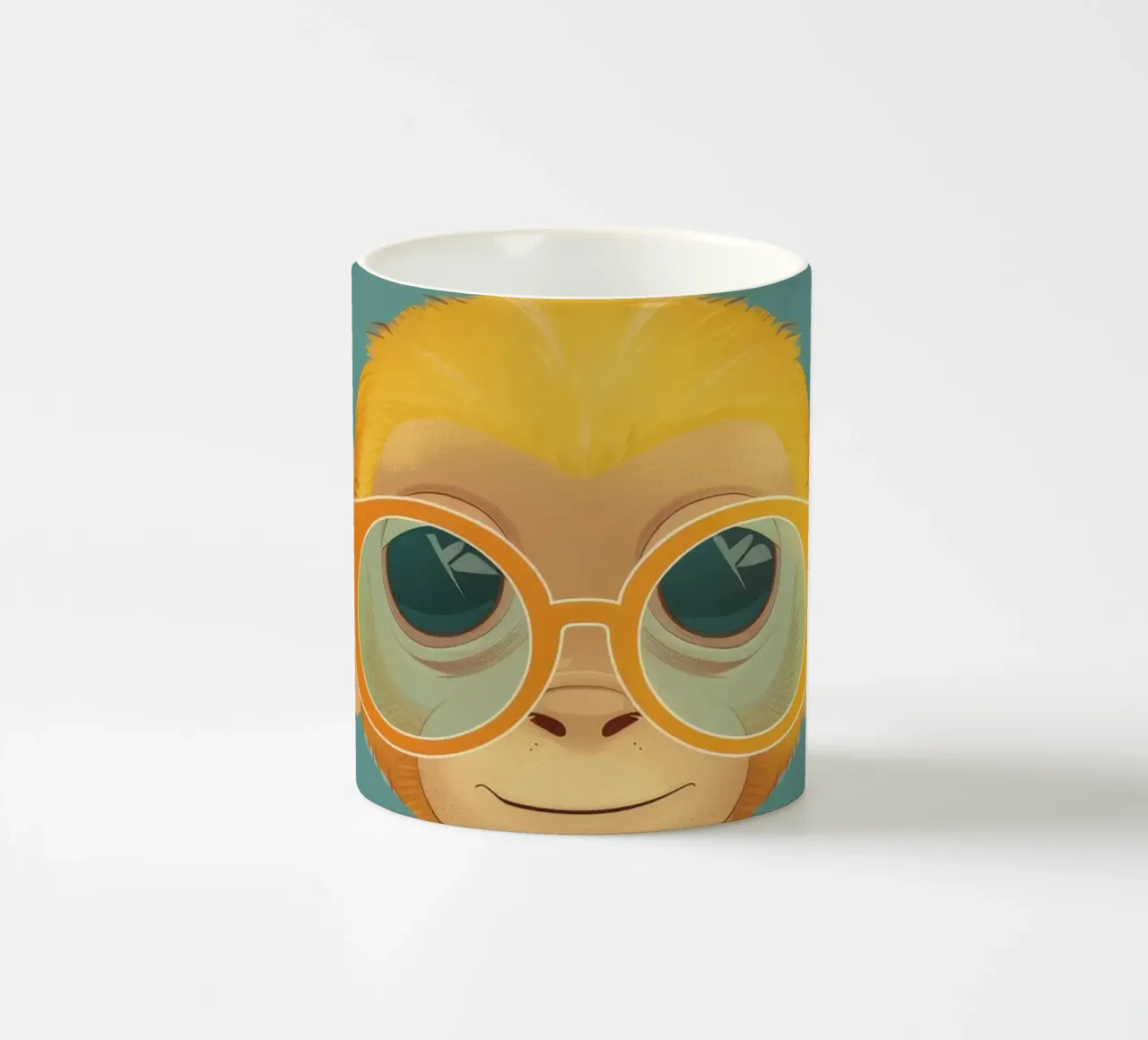 Simpatica scimmia gialla giocosa con occhiali tazza in ceramica da DesignDoodle