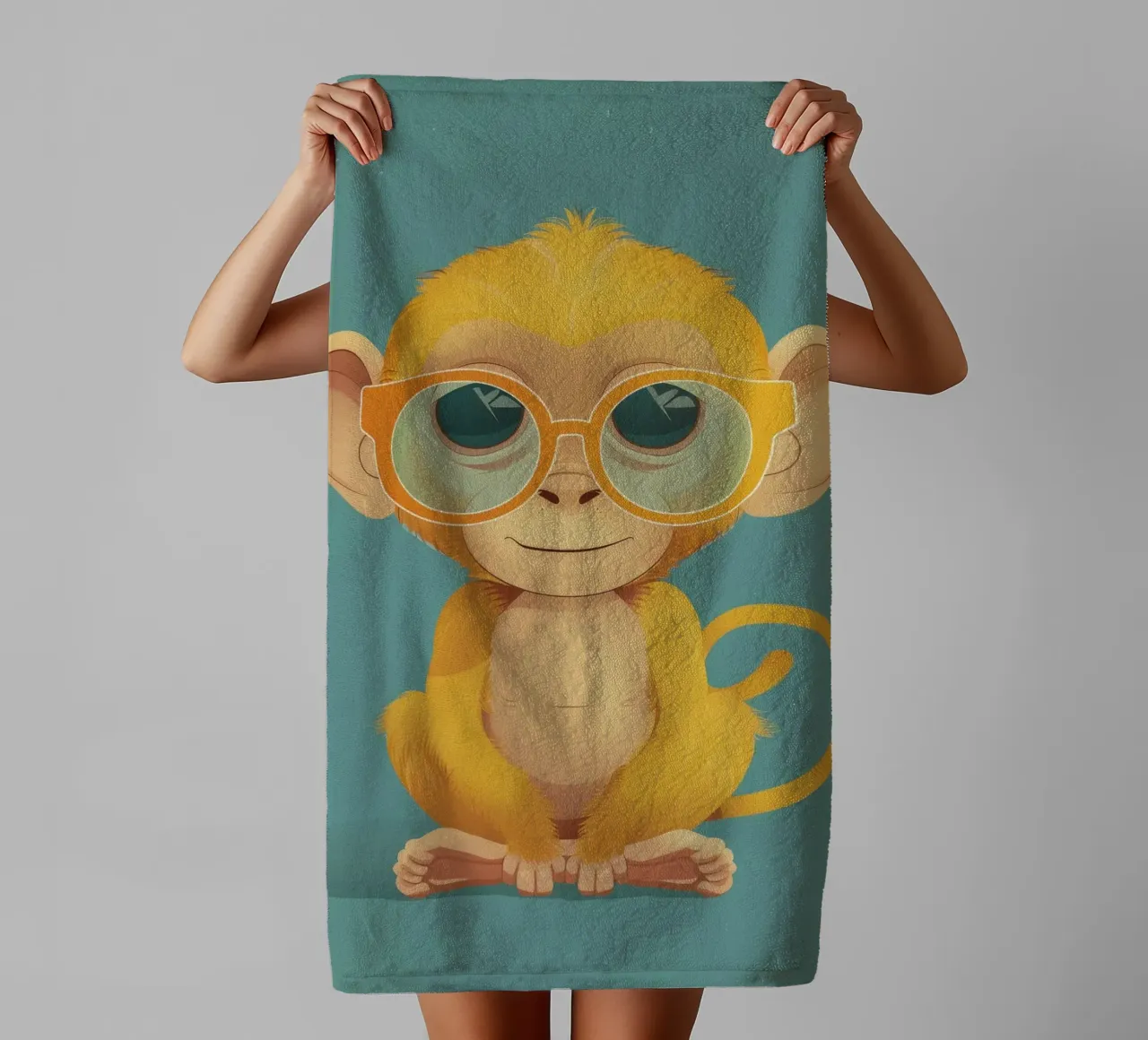Simpatica scimmia gialla giocosa con occhiali asciugamano da bagno da DesignDoodle