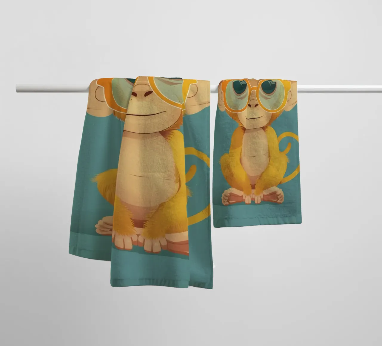 Simpatica scimmia gialla giocosa con occhiali asciugamano da bagno da DesignDoodle