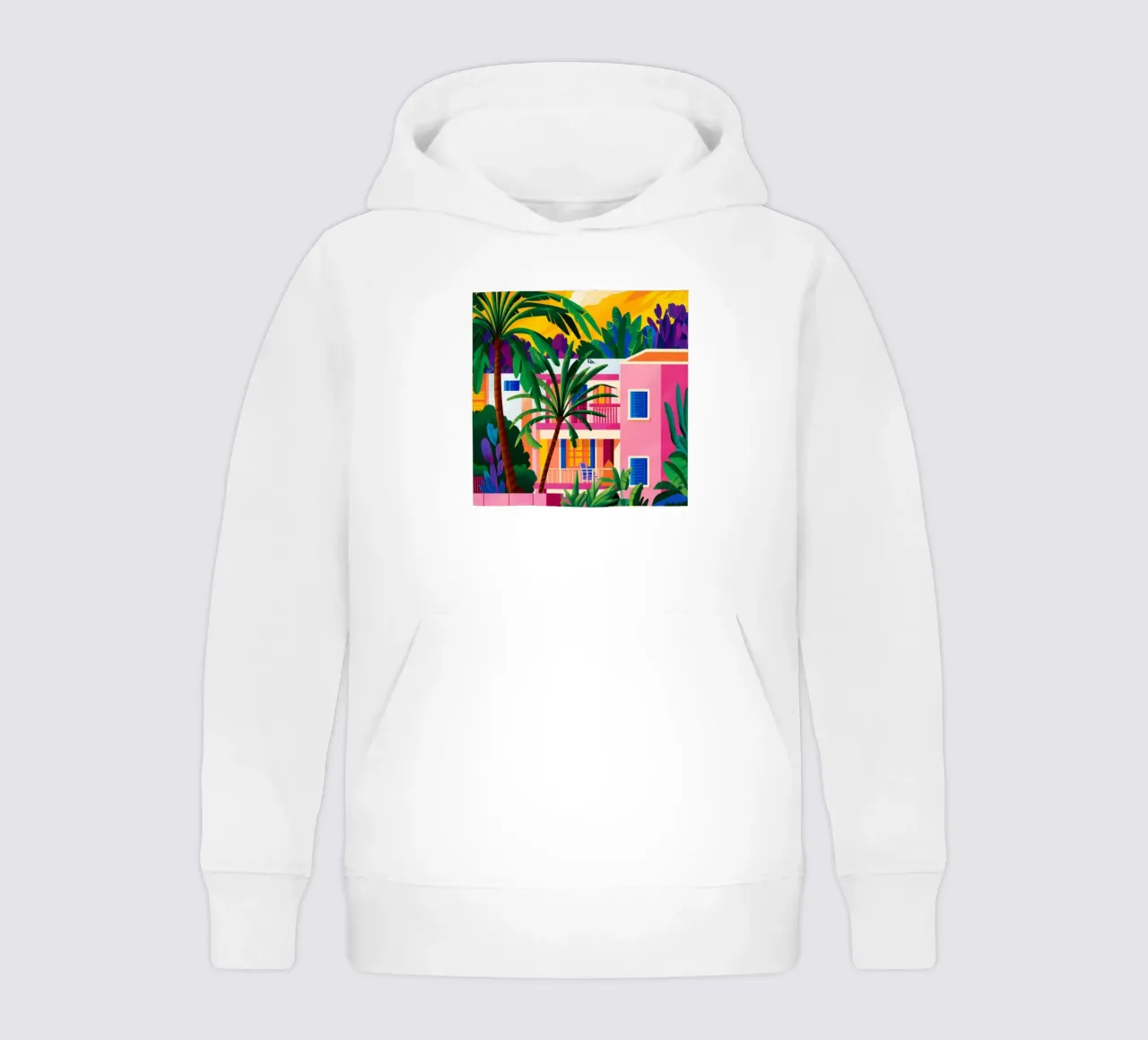 Fuchsia Jungle Facade kids hoodie by Dream Gesso
