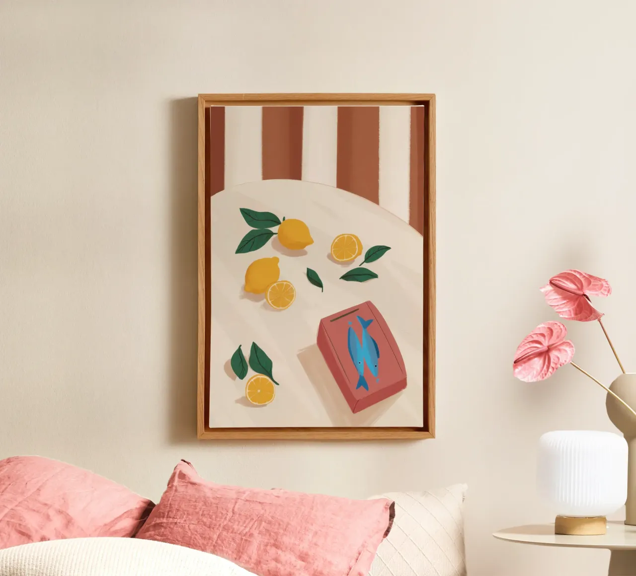 Lemon Reading Break canvas with Floater frame by Giant Foxs