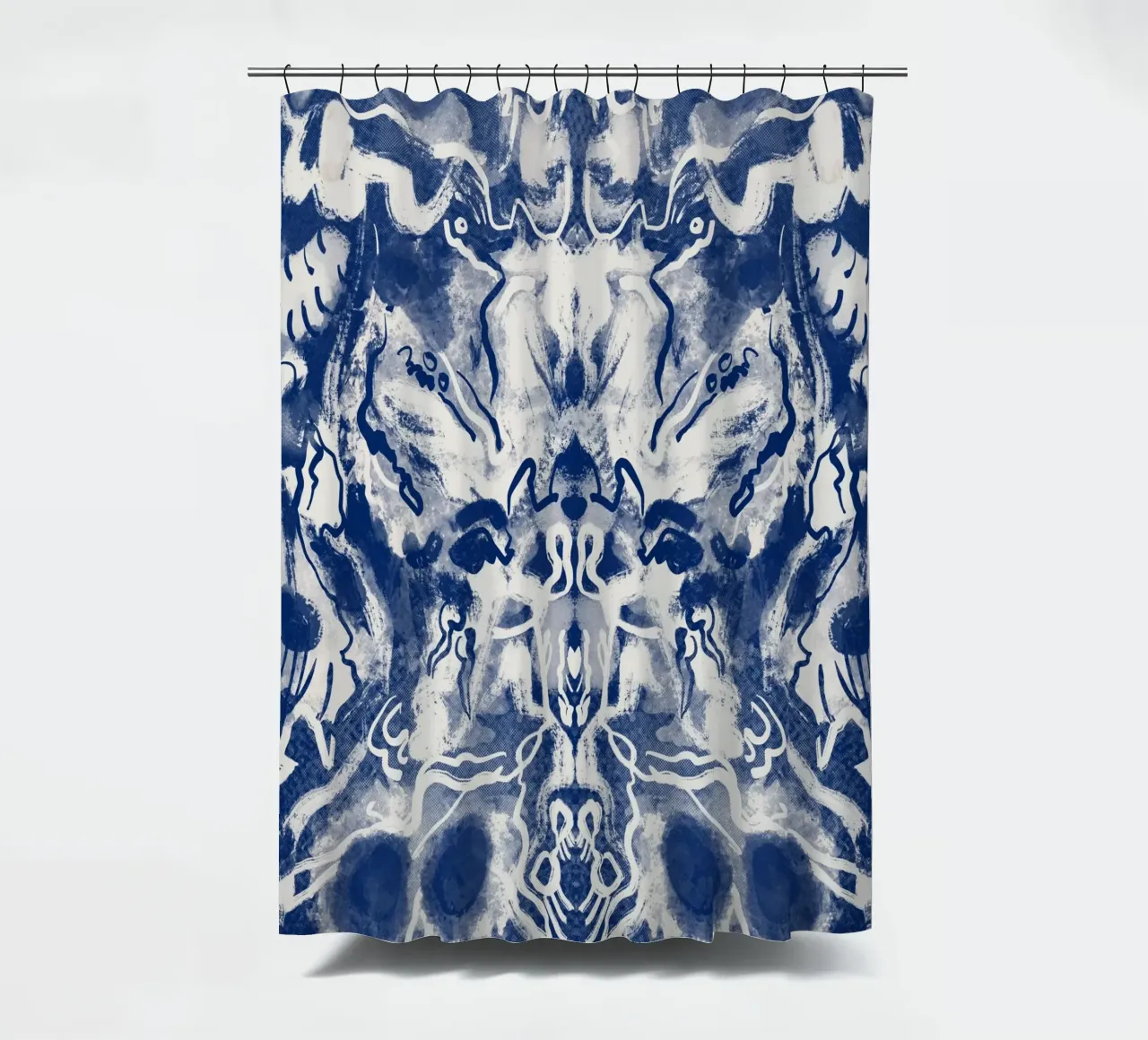 China blue rorschach 03 shower curtain by Little Dean