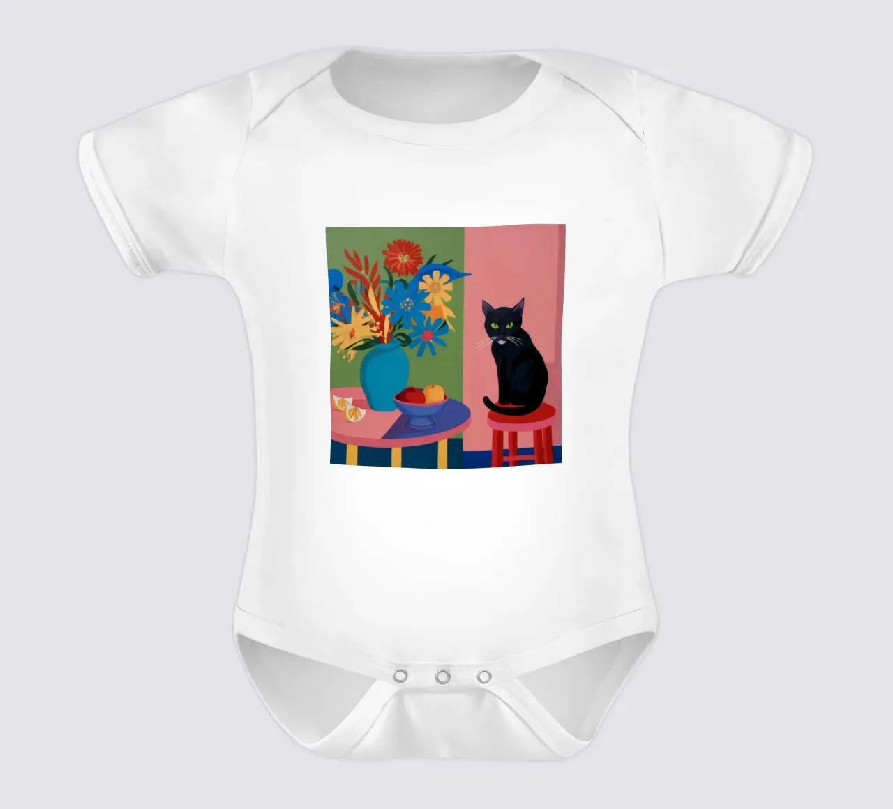 Cat on the Table short-sleeve baby romper by Ink Pulse