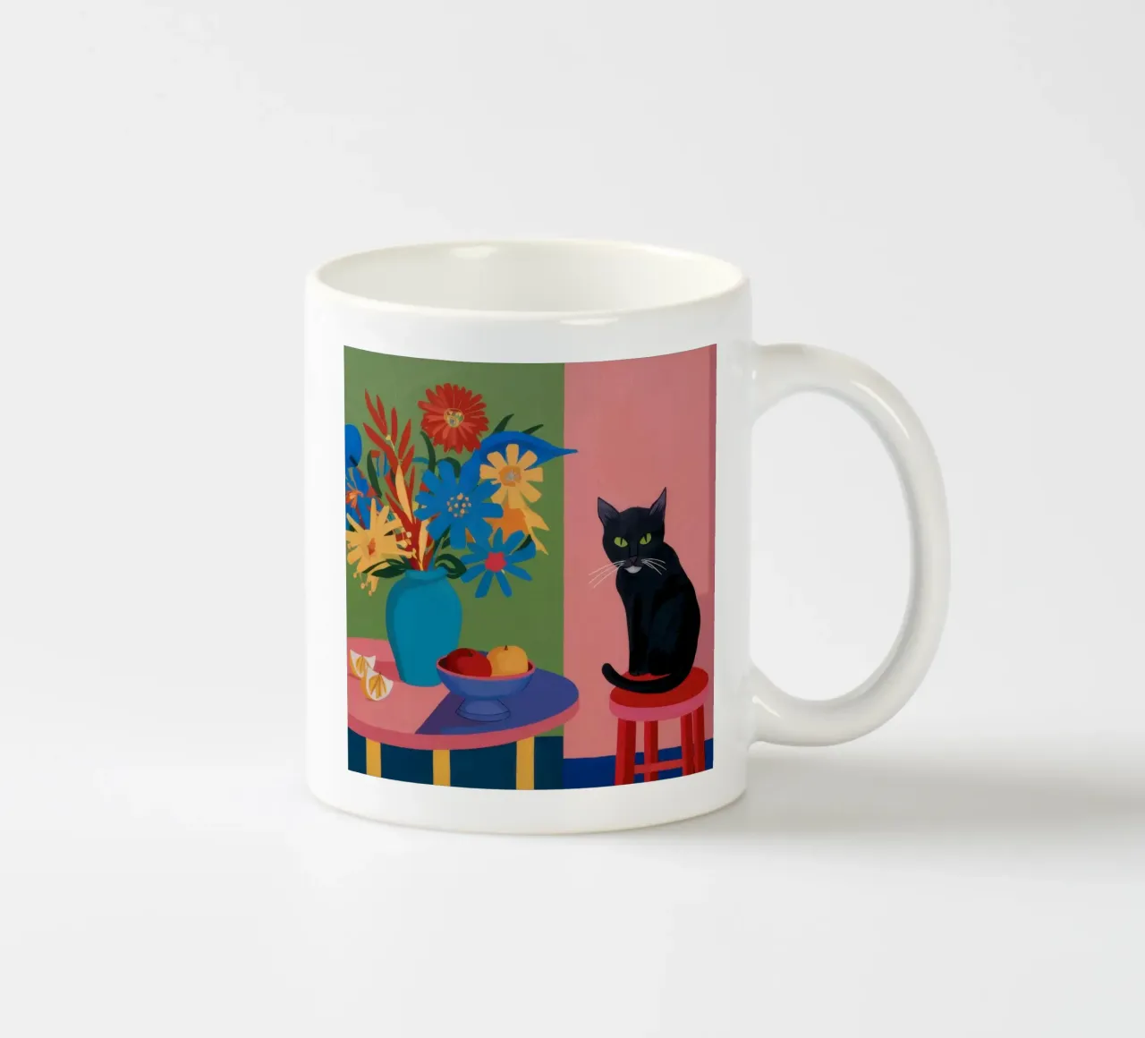 Cat on the Table ceramic mug by Ink Pulse