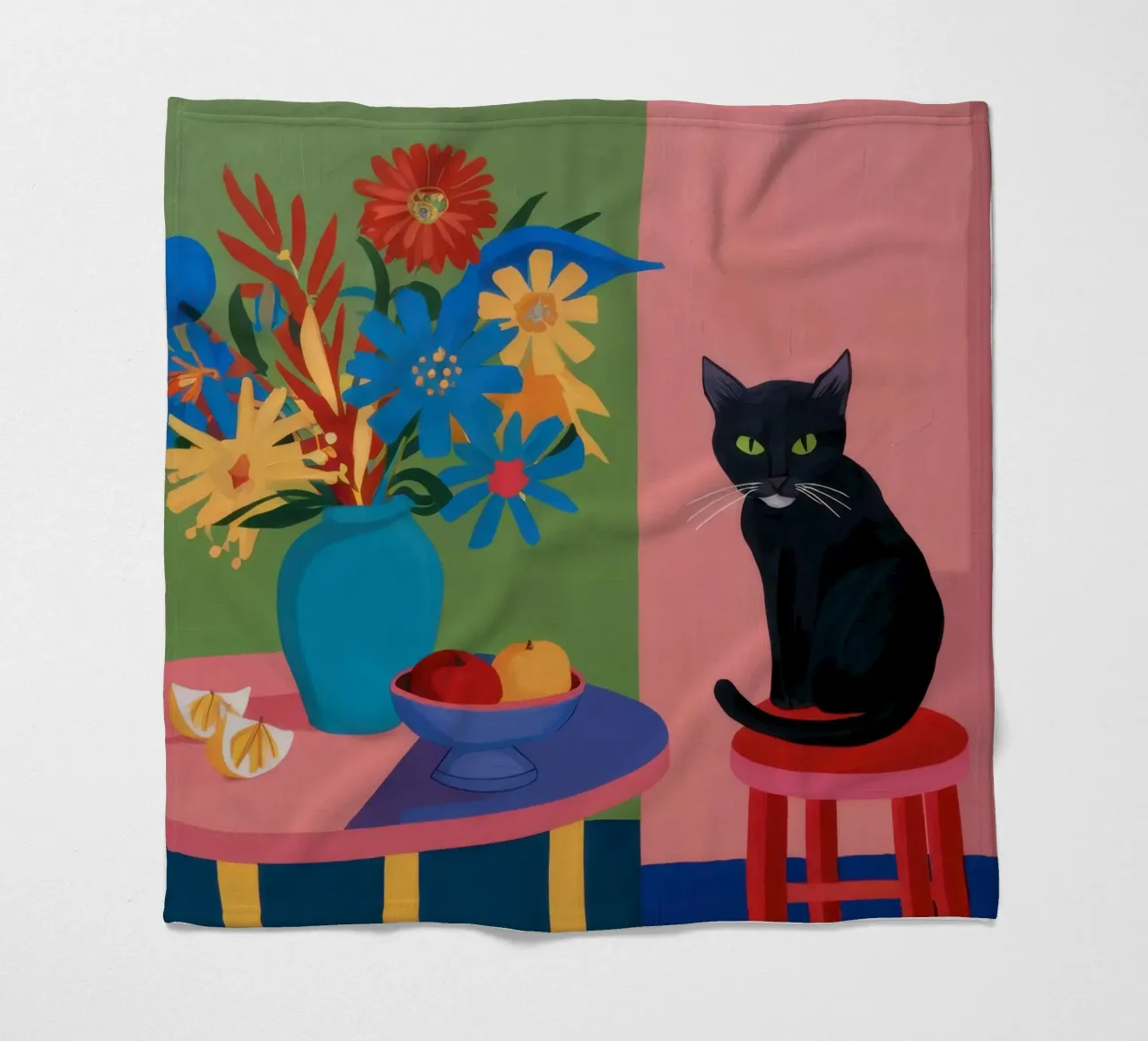 Cat on the Table fleece blanket by Ink Pulse