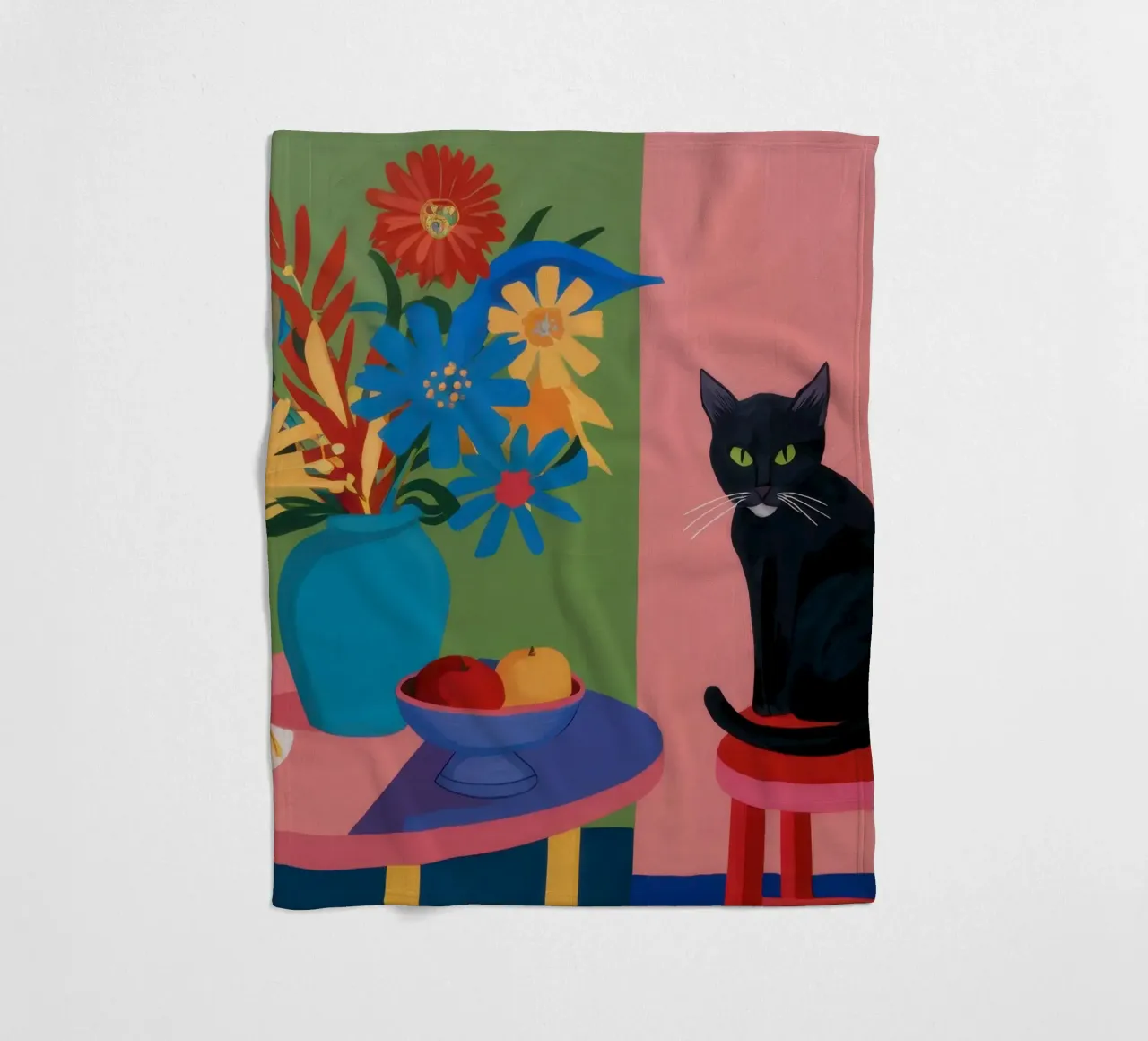 Cat on the Table fleece blanket by Ink Pulse