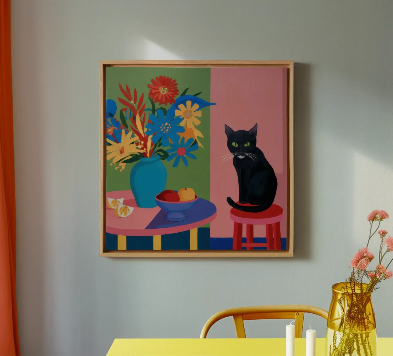 Cat on the Table canvas with Floater frame by Ink Pulse