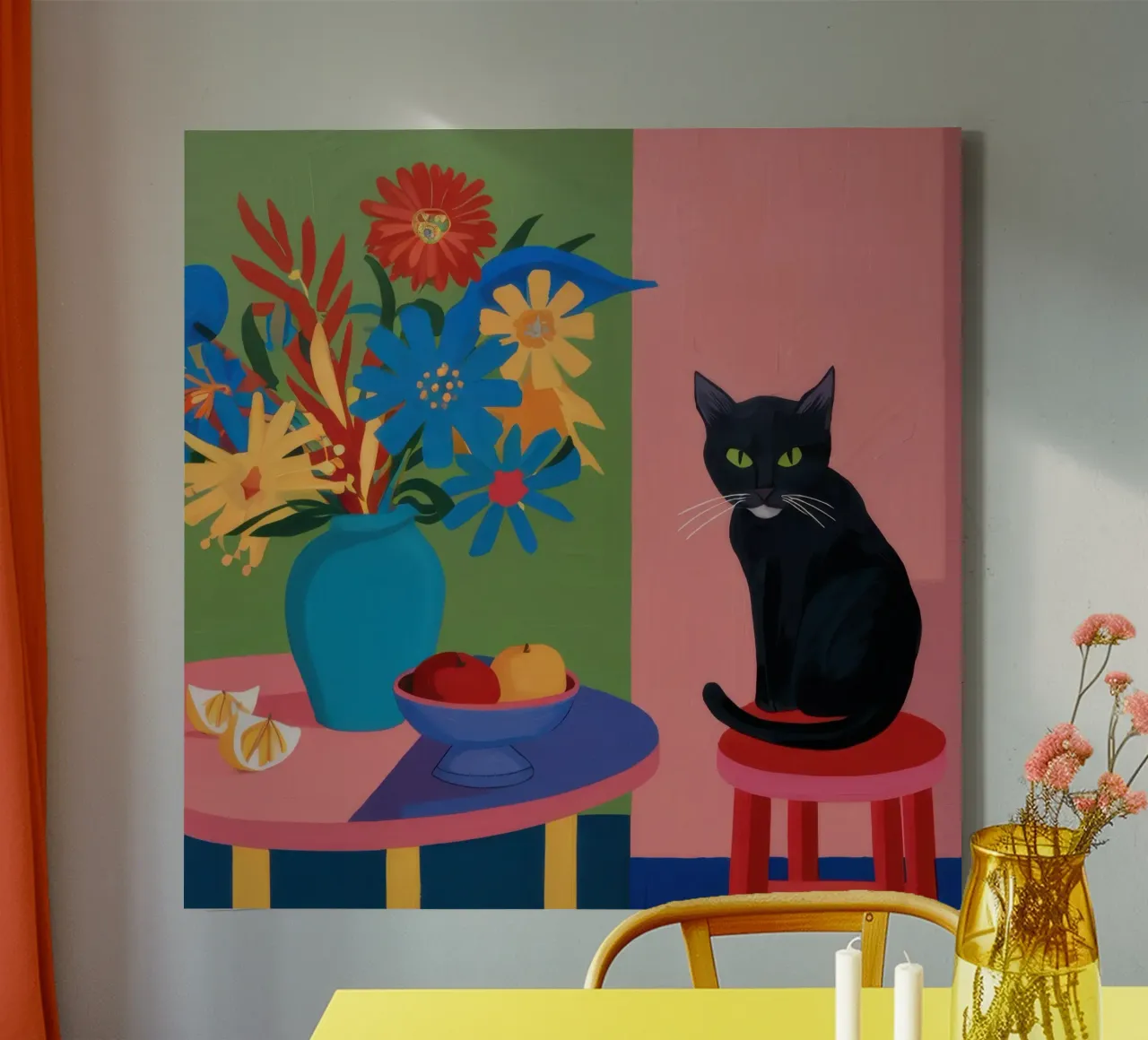 Cat on the Table canvas with Floater frame by Ink Pulse