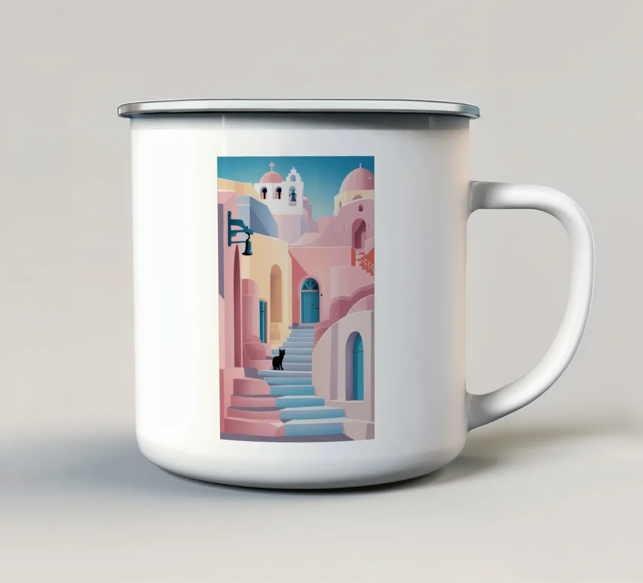 Villaggio a tinte rosa tazza in smalto da Flock Reverie
