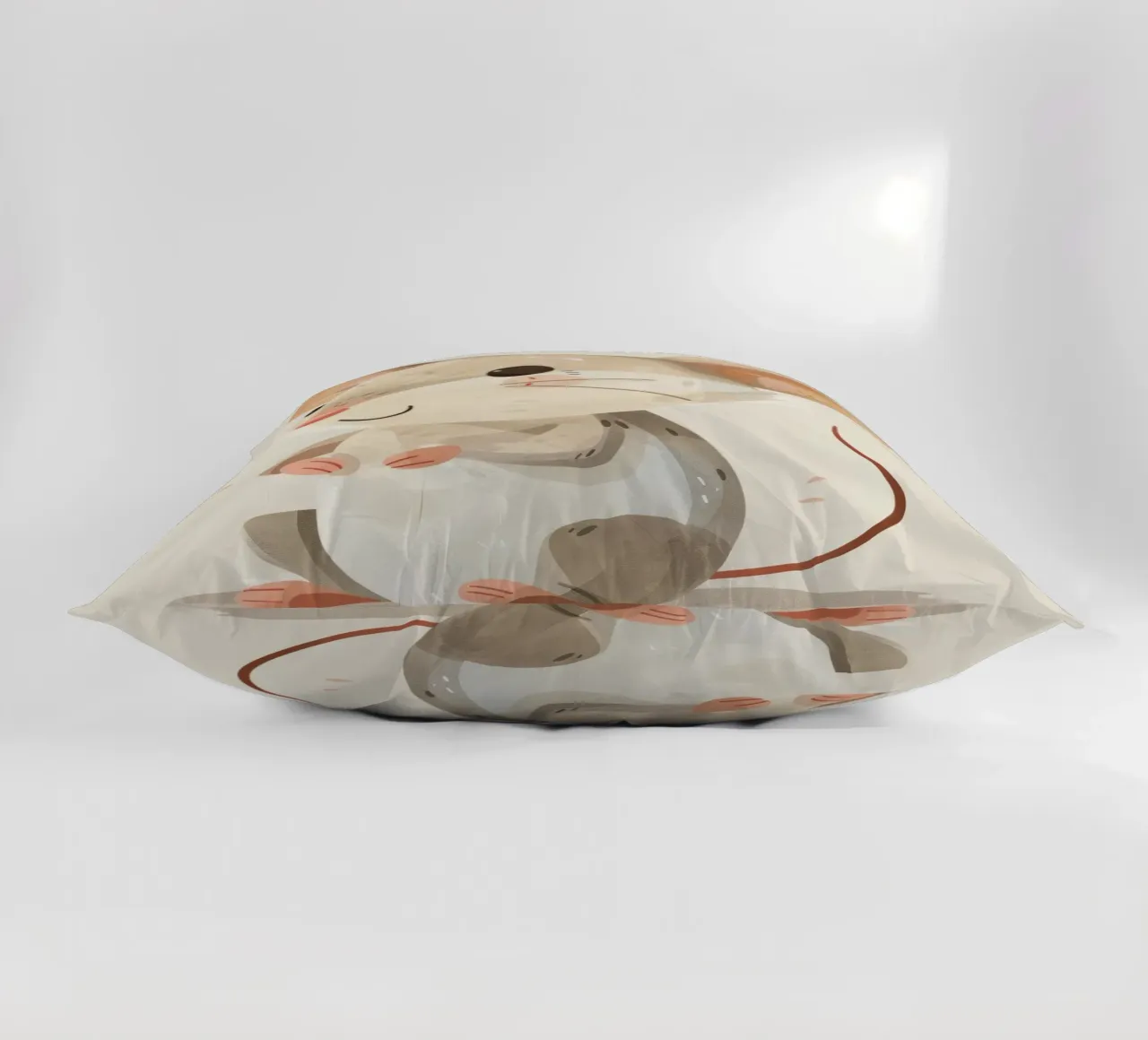 Cute cartoon mouse with soft fur sitting on a light art decorative cushion by DesignDoodle