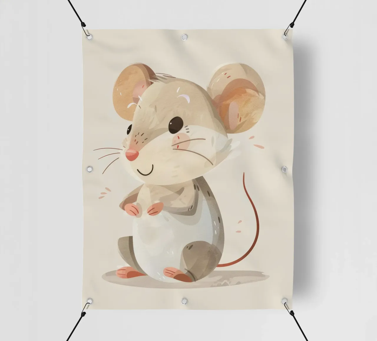 Mignonne souris de dessin animé à la fourrure douce, assise sur un objet d'art léger bâche pvc de DesignDoodle