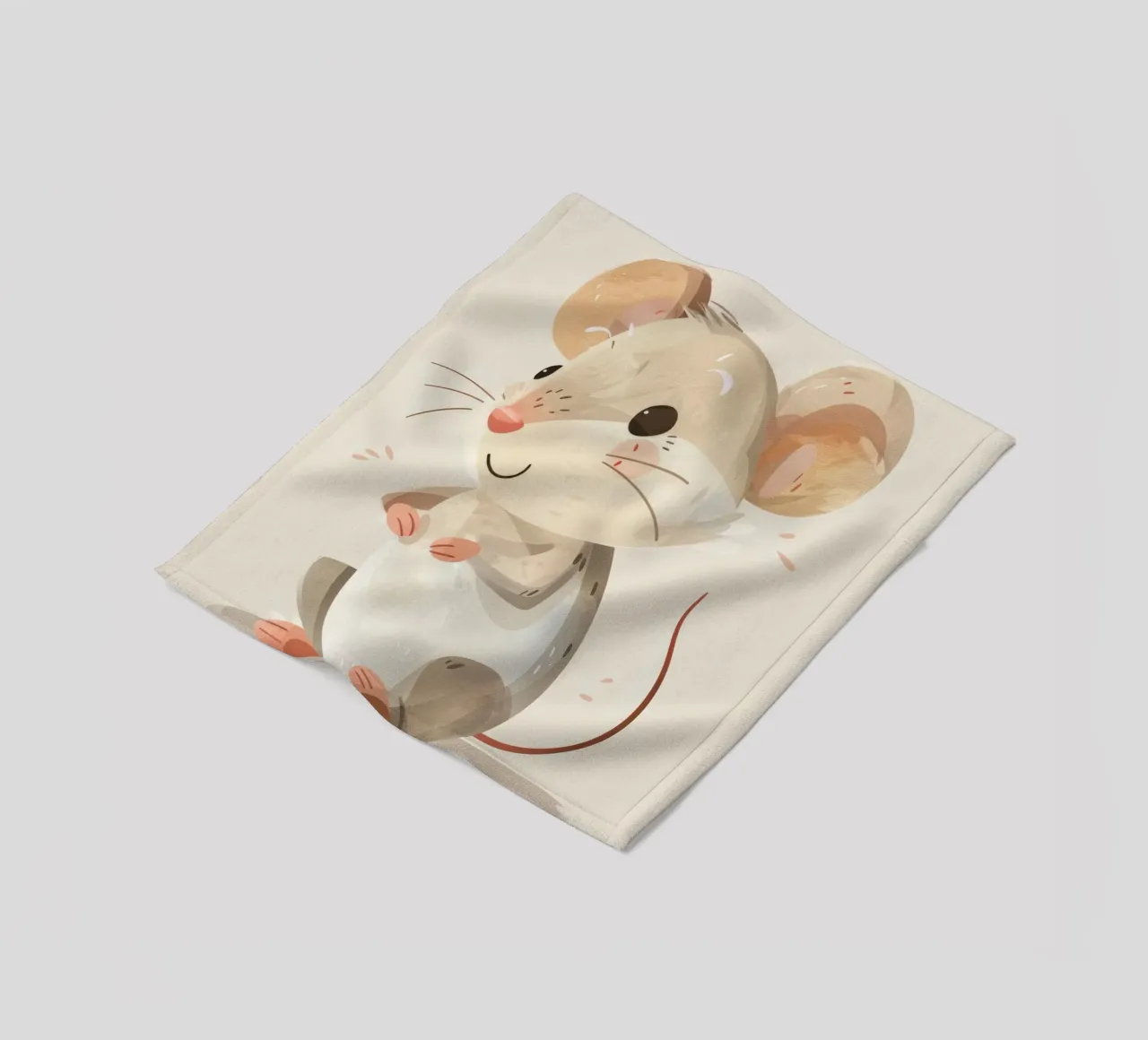 Mignonne souris de dessin animé à la fourrure douce, assise sur un objet d'art léger plaid polaire de DesignDoodle