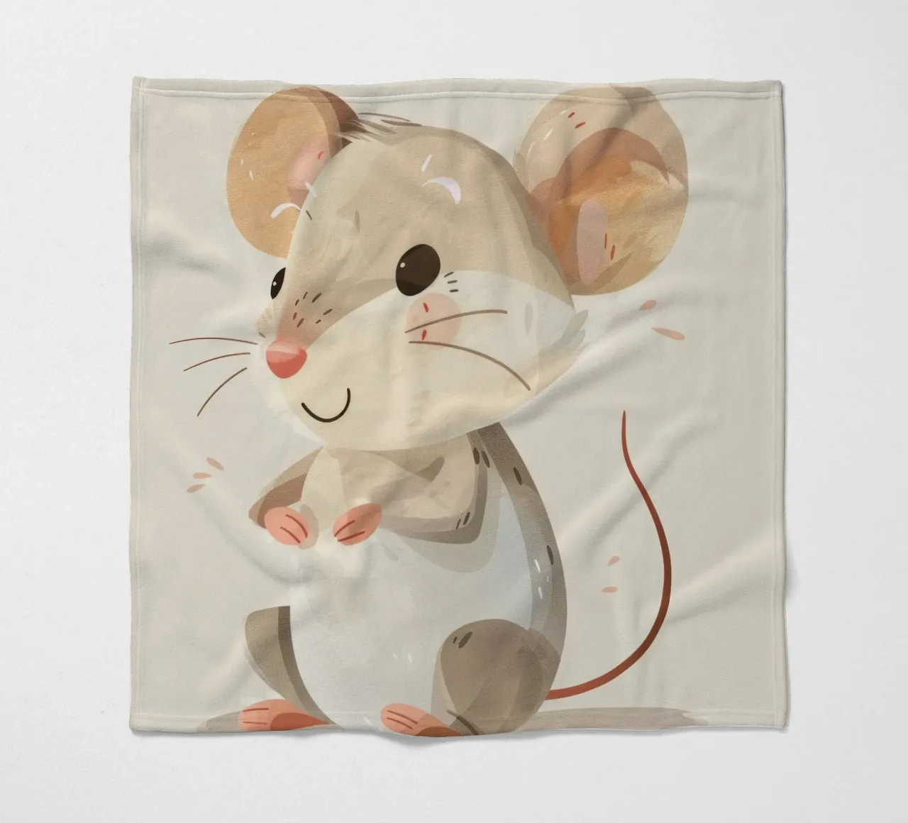 Mignonne souris de dessin animé à la fourrure douce, assise sur un objet d'art léger plaid polaire de DesignDoodle