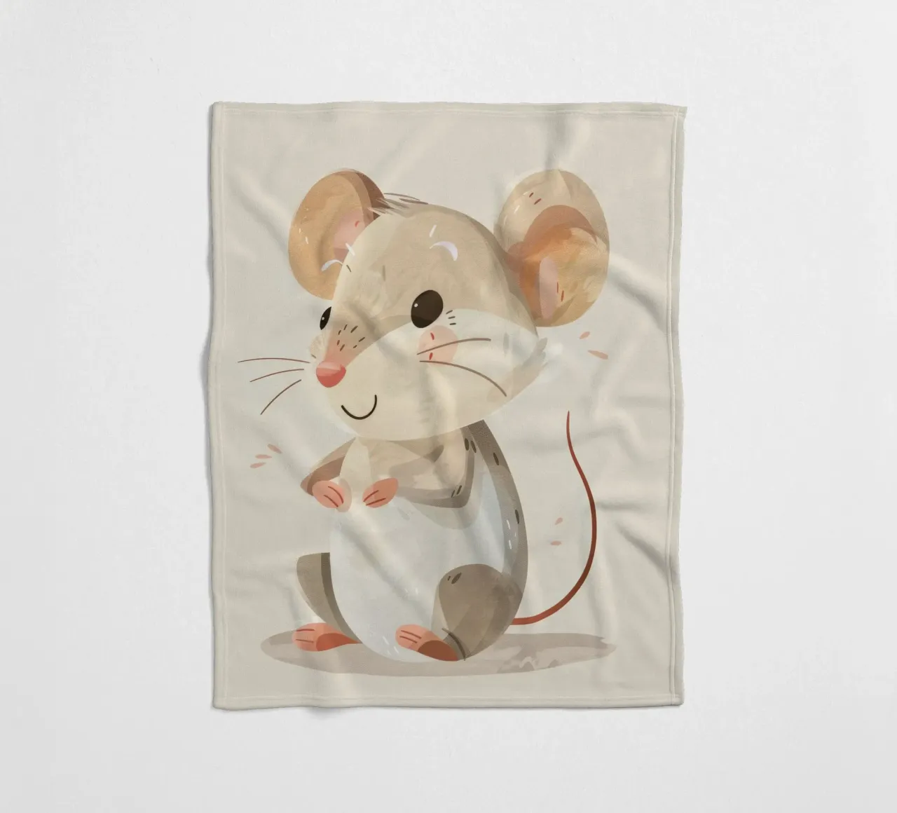 Mignonne souris de dessin animé à la fourrure douce, assise sur un objet d'art léger plaid polaire de DesignDoodle