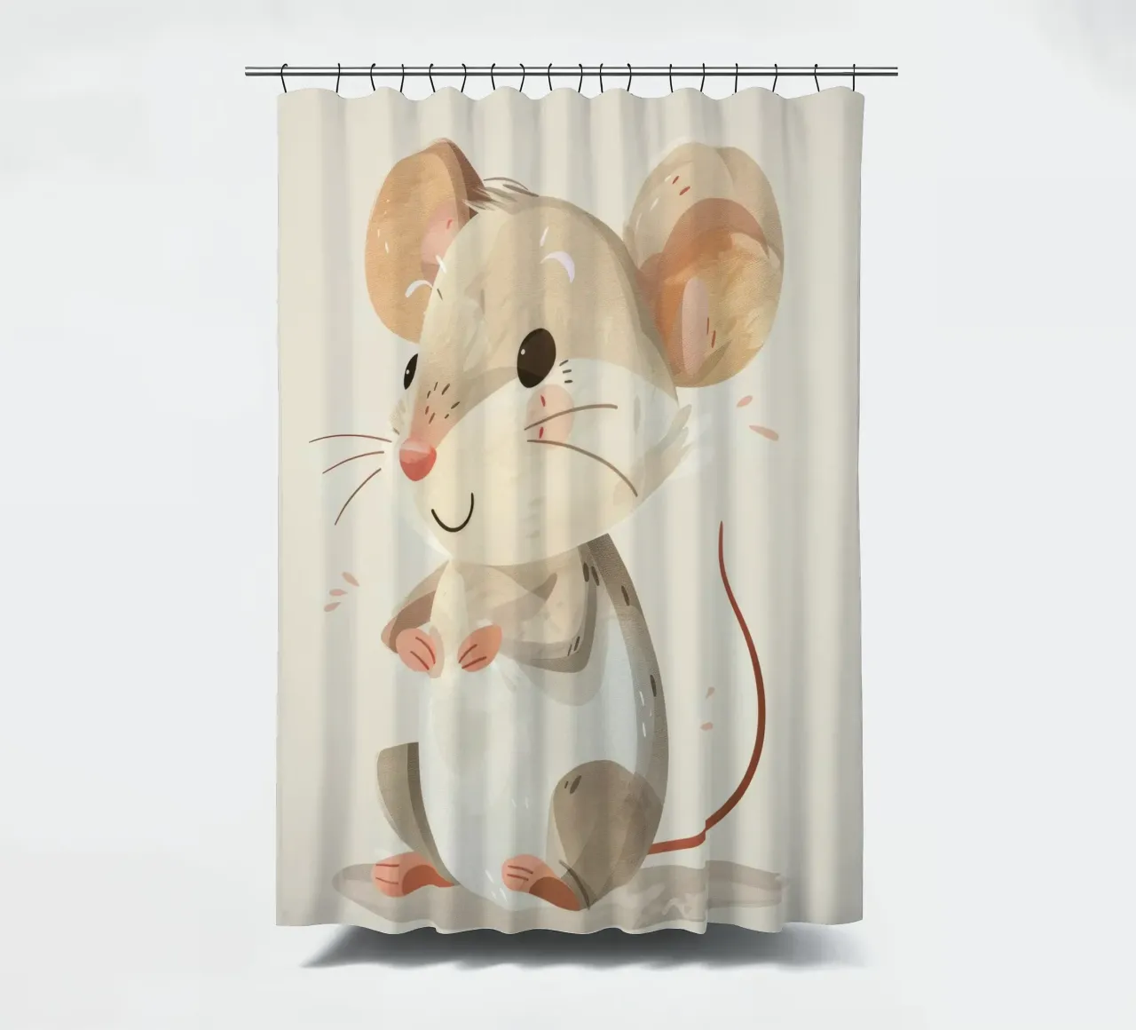 Mignonne souris de dessin animé à la fourrure douce, assise sur un objet d'art léger rideau de douche de DesignDoodle
