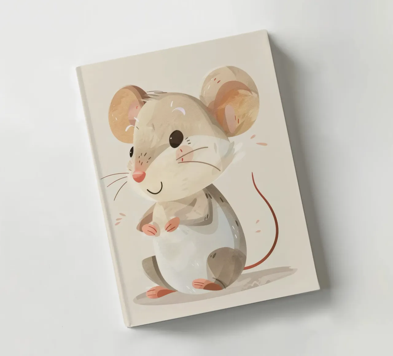 Mignonne souris de dessin animé à la fourrure douce, assise sur un objet d'art léger carnet de notes de DesignDoodle