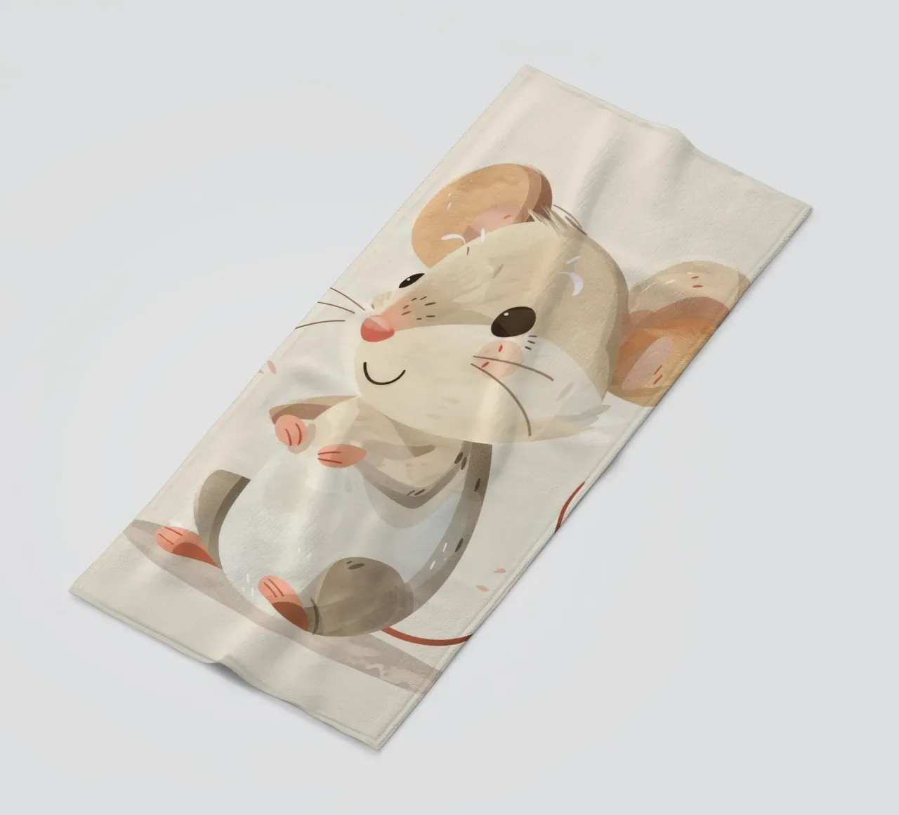 Mignonne souris de dessin animé à la fourrure douce, assise sur un objet d'art léger serviette de plage de DesignDoodle