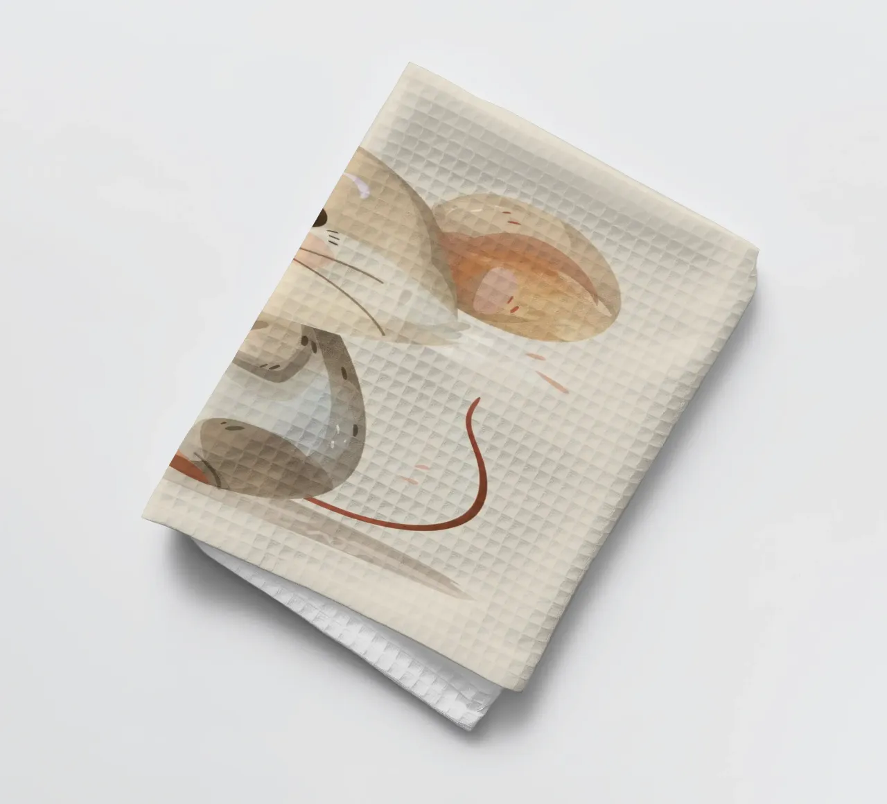 Mignonne souris de dessin animé à la fourrure douce, assise sur un objet d'art léger torchon de DesignDoodle