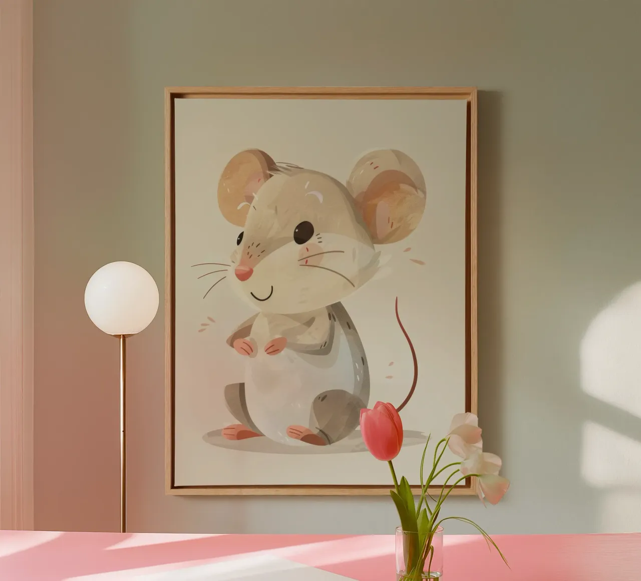 Mignonne souris de dessin animé à la fourrure douce, assise sur un objet d'art léger toile avec Caisse américaine de DesignDoodle
